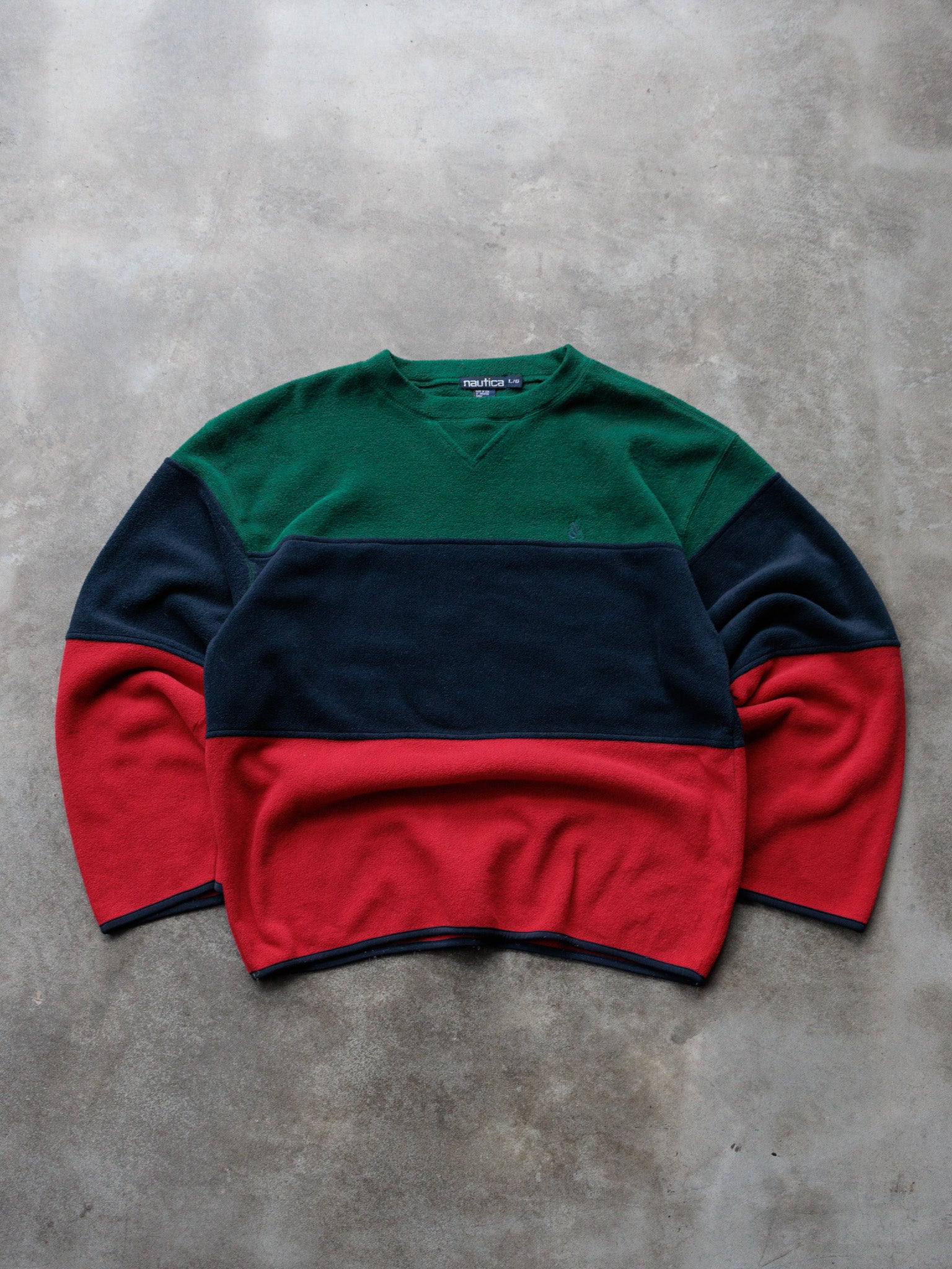 Vintage 90s Green, Navy & Red Nautica Fleece Sweatshirt (L)
