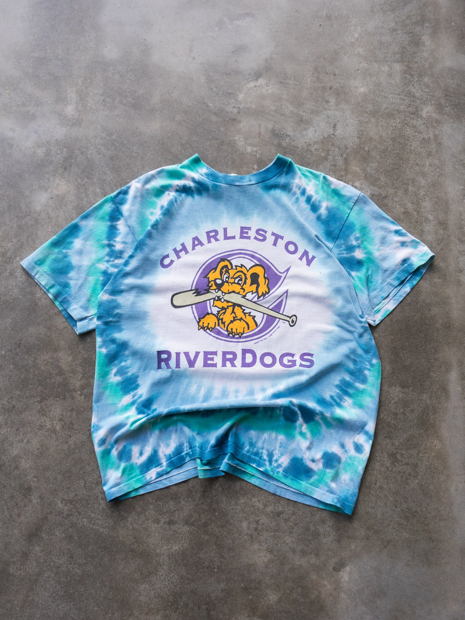 Vintage 1998 Blue Eye Dye Charleston RiverDogs Tie Dye Tee (XL)