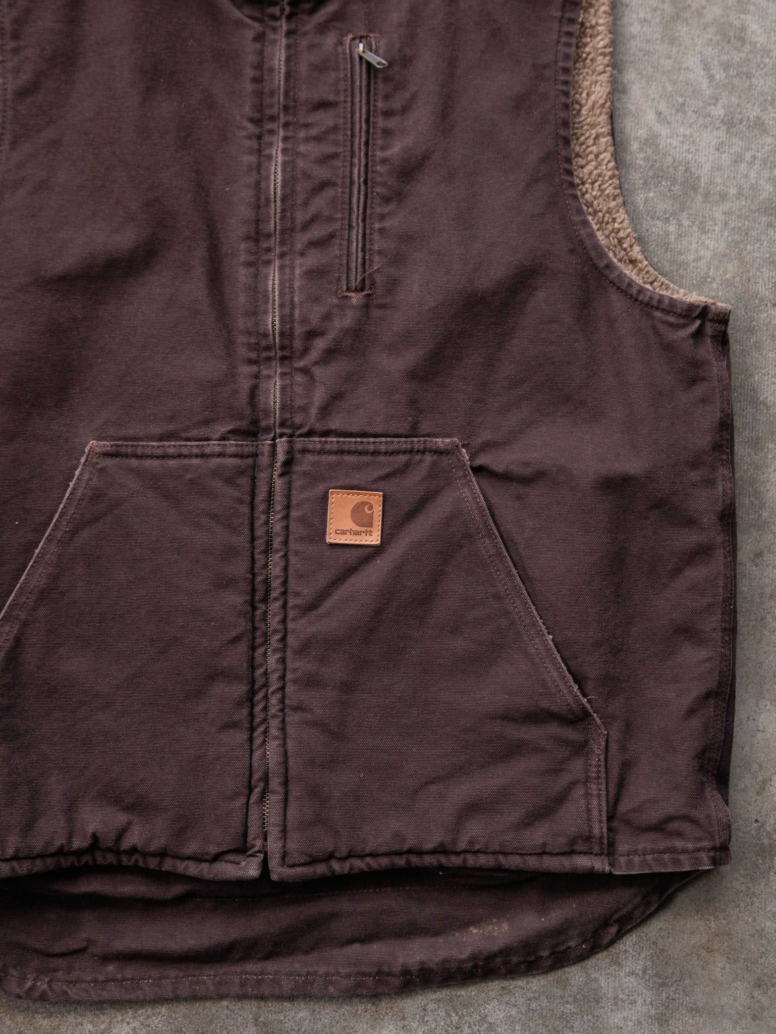 Vintage Brown Carhartt Sherpa-Lined Vest (M)
