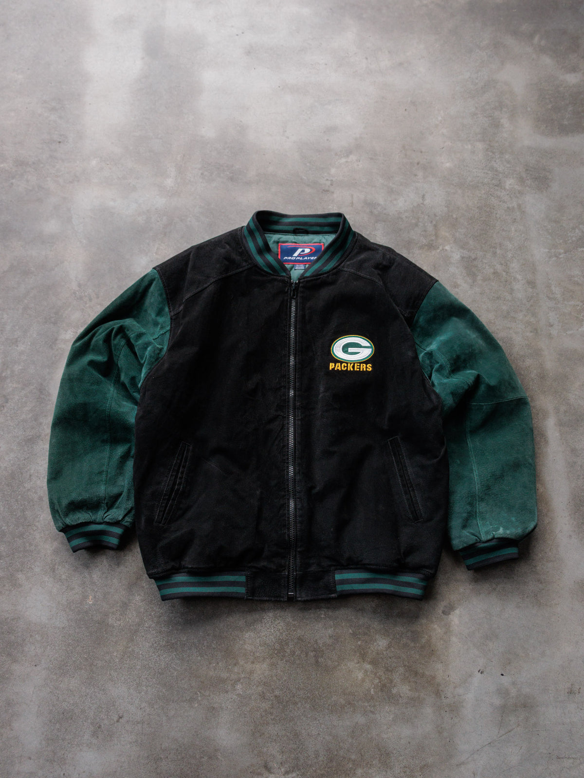 Vintage Black Green Bay Packers Varsity Jacket (2XL)