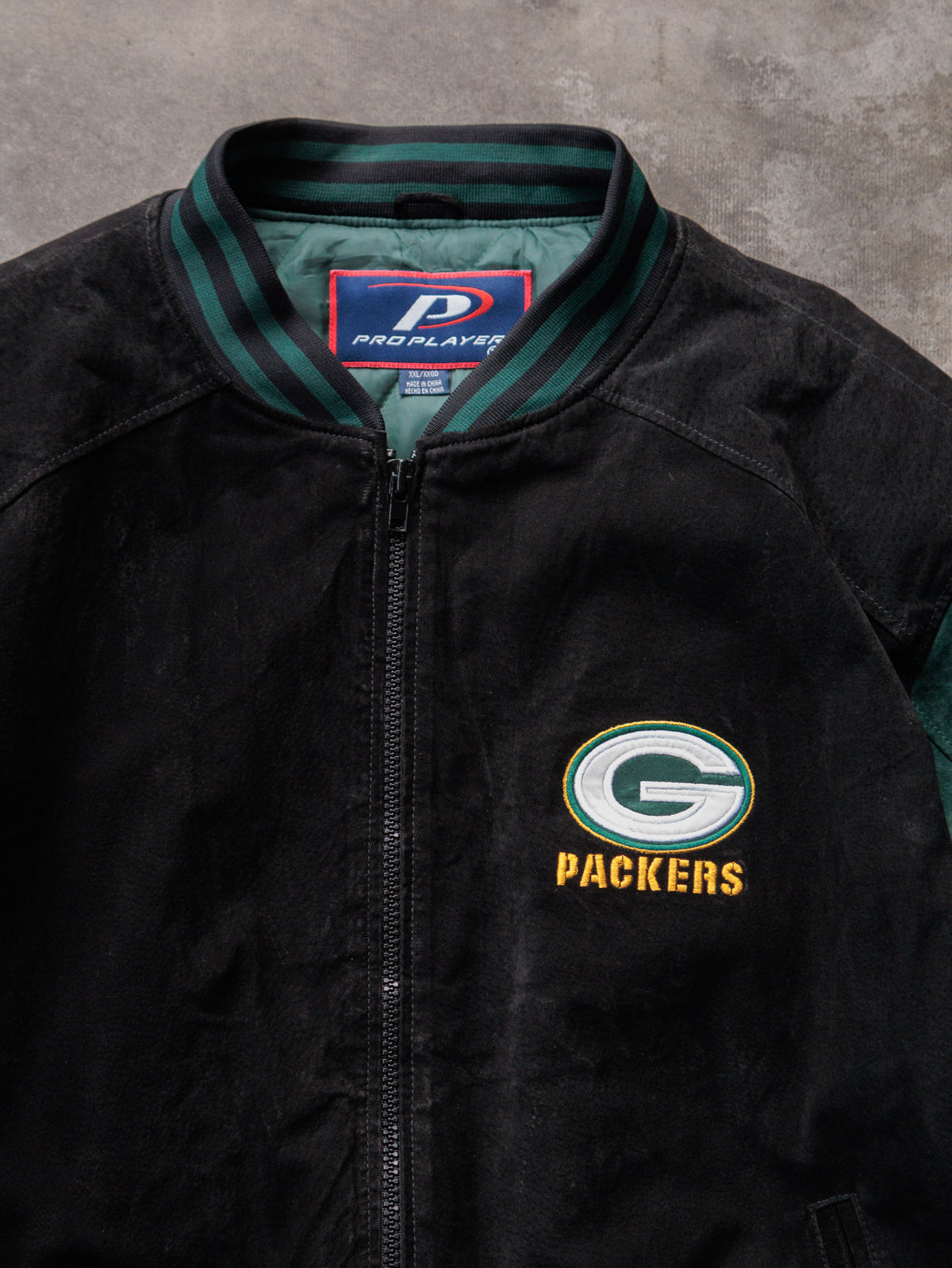 Vintage Black Green Bay Packers Varsity Jacket (2XL)