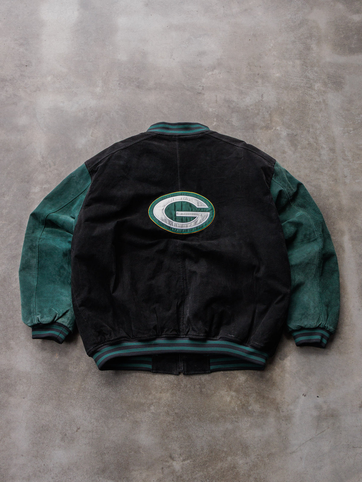 Vintage Black Green Bay Packers Varsity Jacket (2XL)