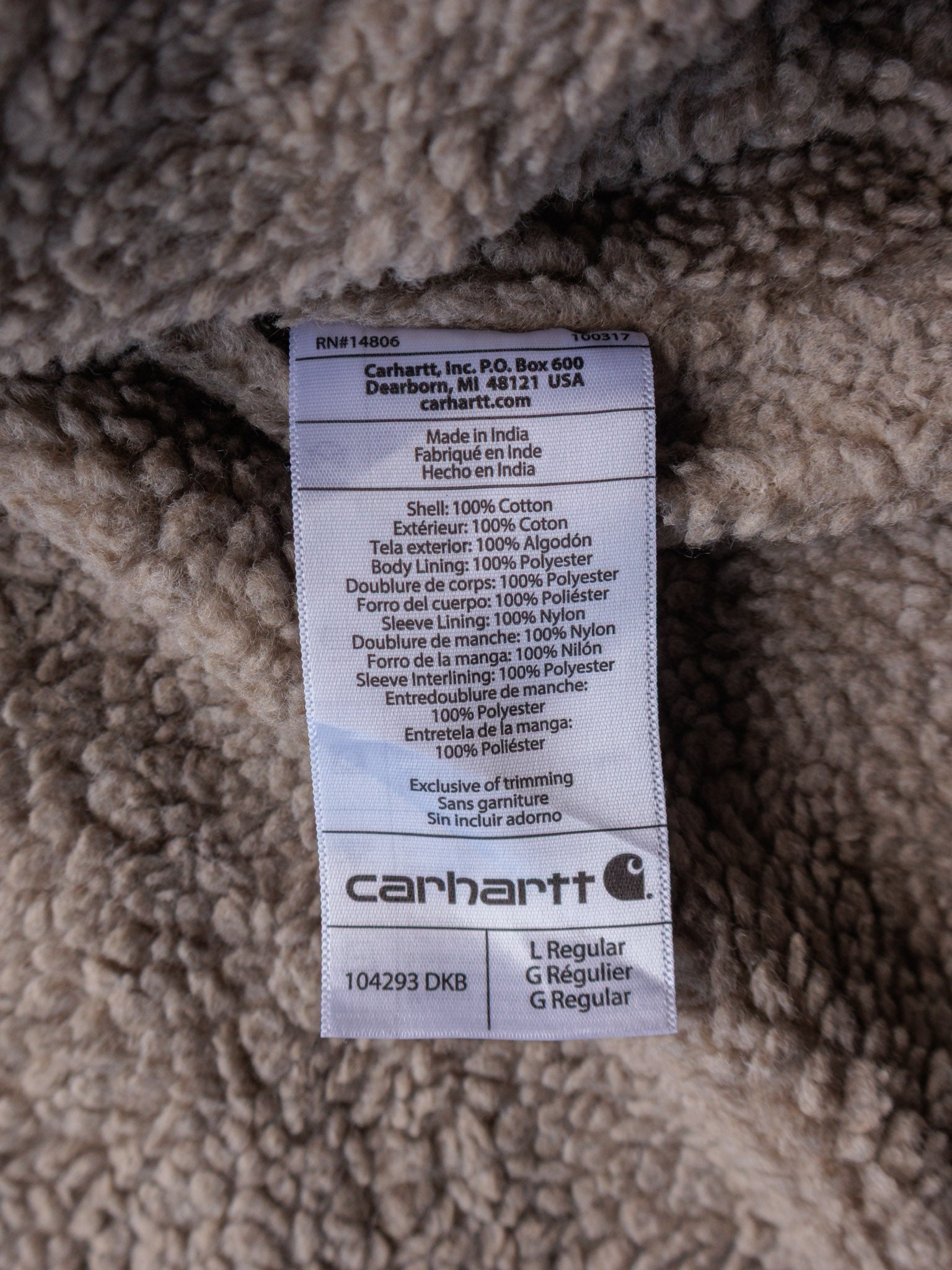 Vintage Carhartt 104293 DKB 'Dark Brown' Sherpa-Lined Jacket (L)