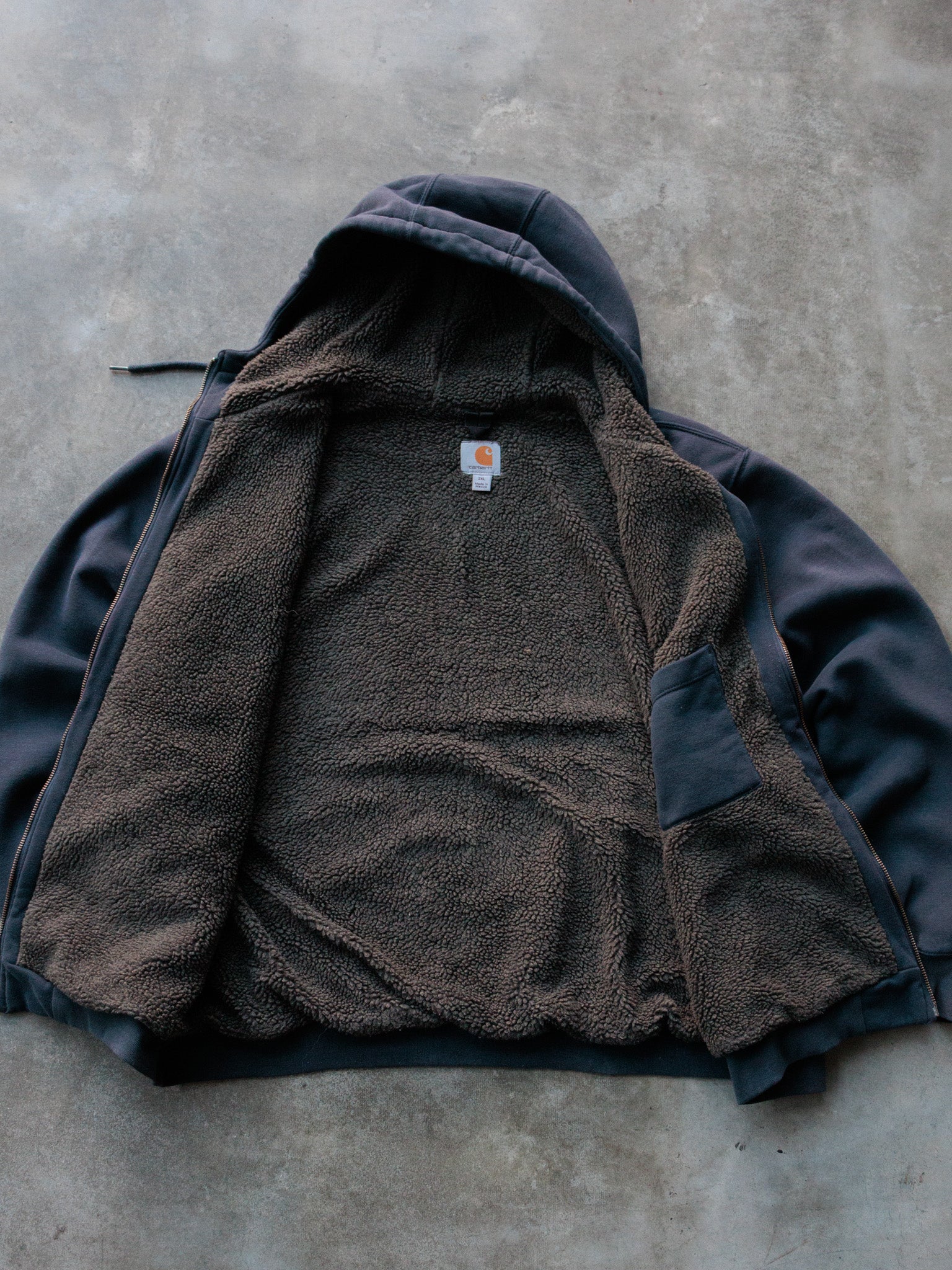 Vintage Navy Carhartt Sherpa-Lined Hoodie (2XL)