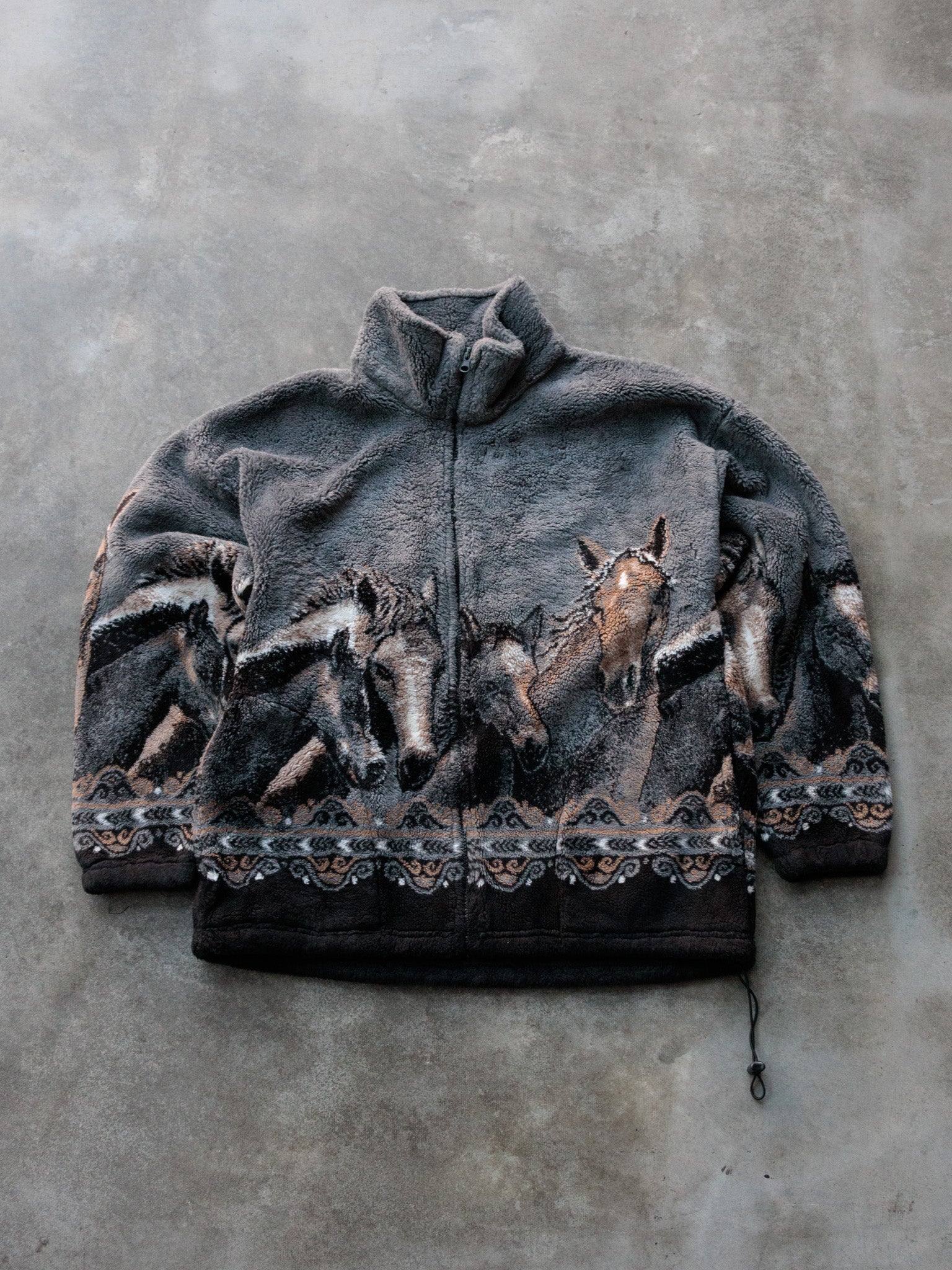 Vintage 90s Grey Horse Full Zip Fleece Jacket (S)