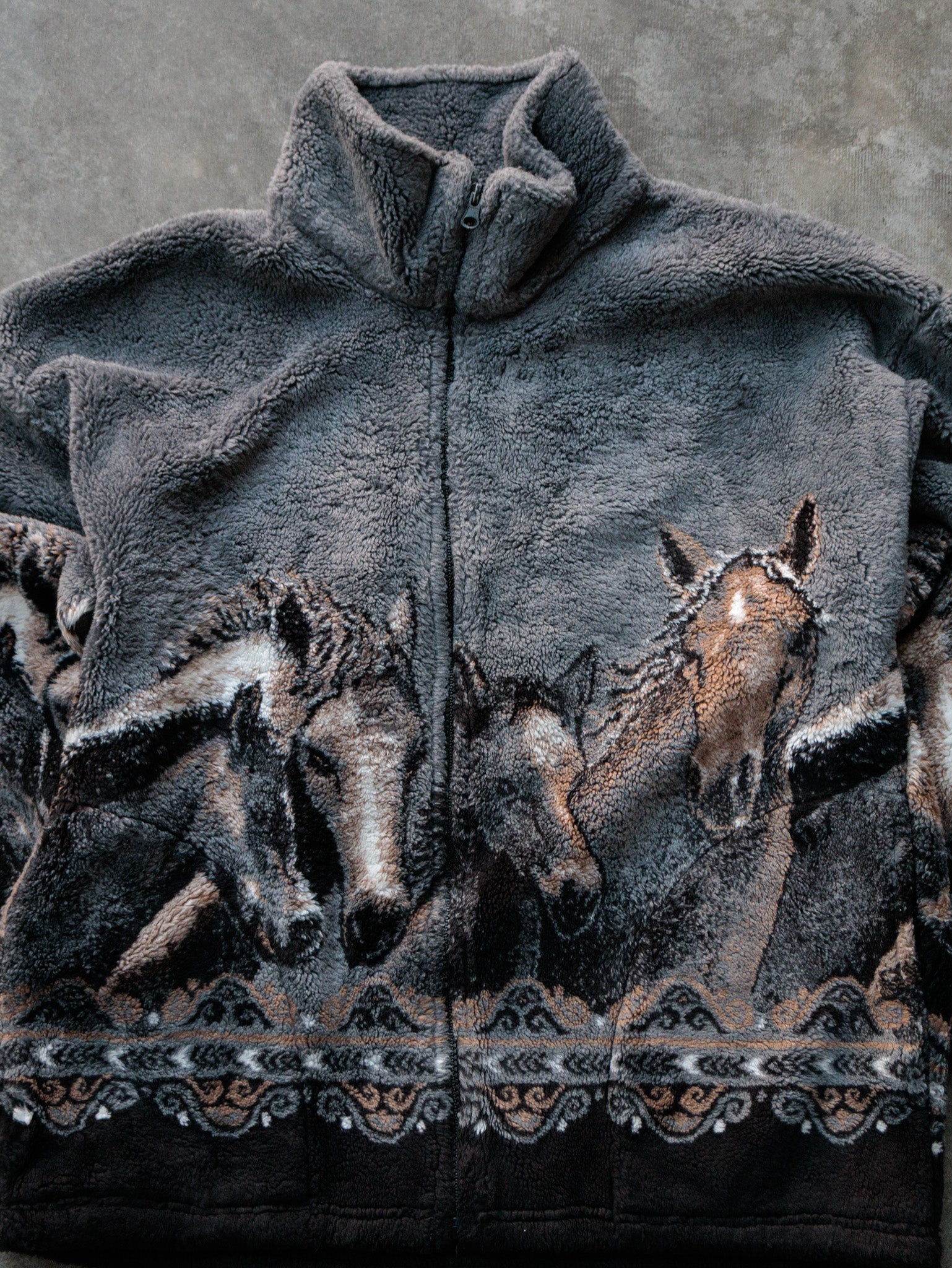 Vintage 90s Grey Horse Full Zip Fleece Jacket (S)