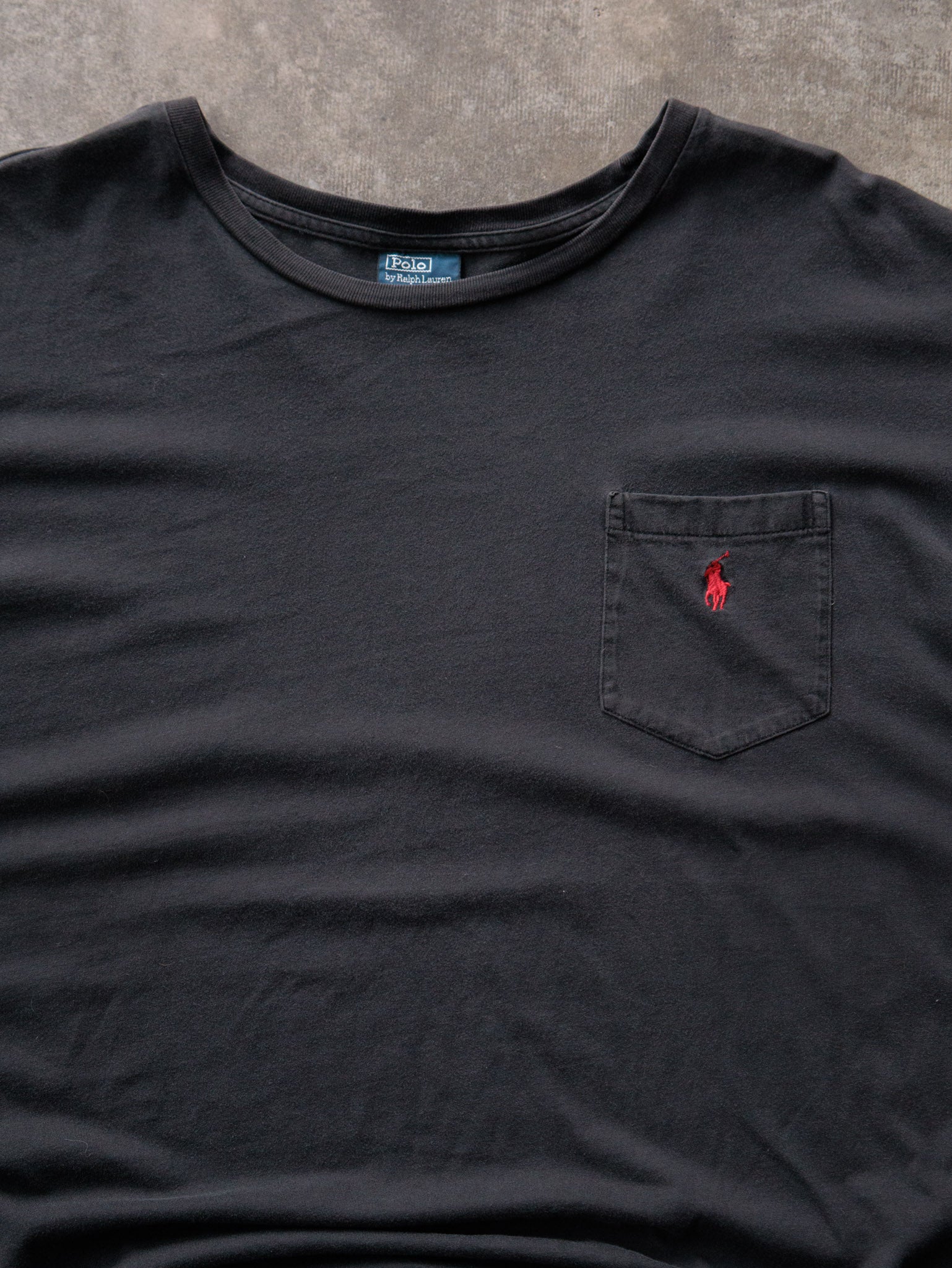 Vintage 90s Black Polo Ralph Lauren Pocket Tee (2XL)
