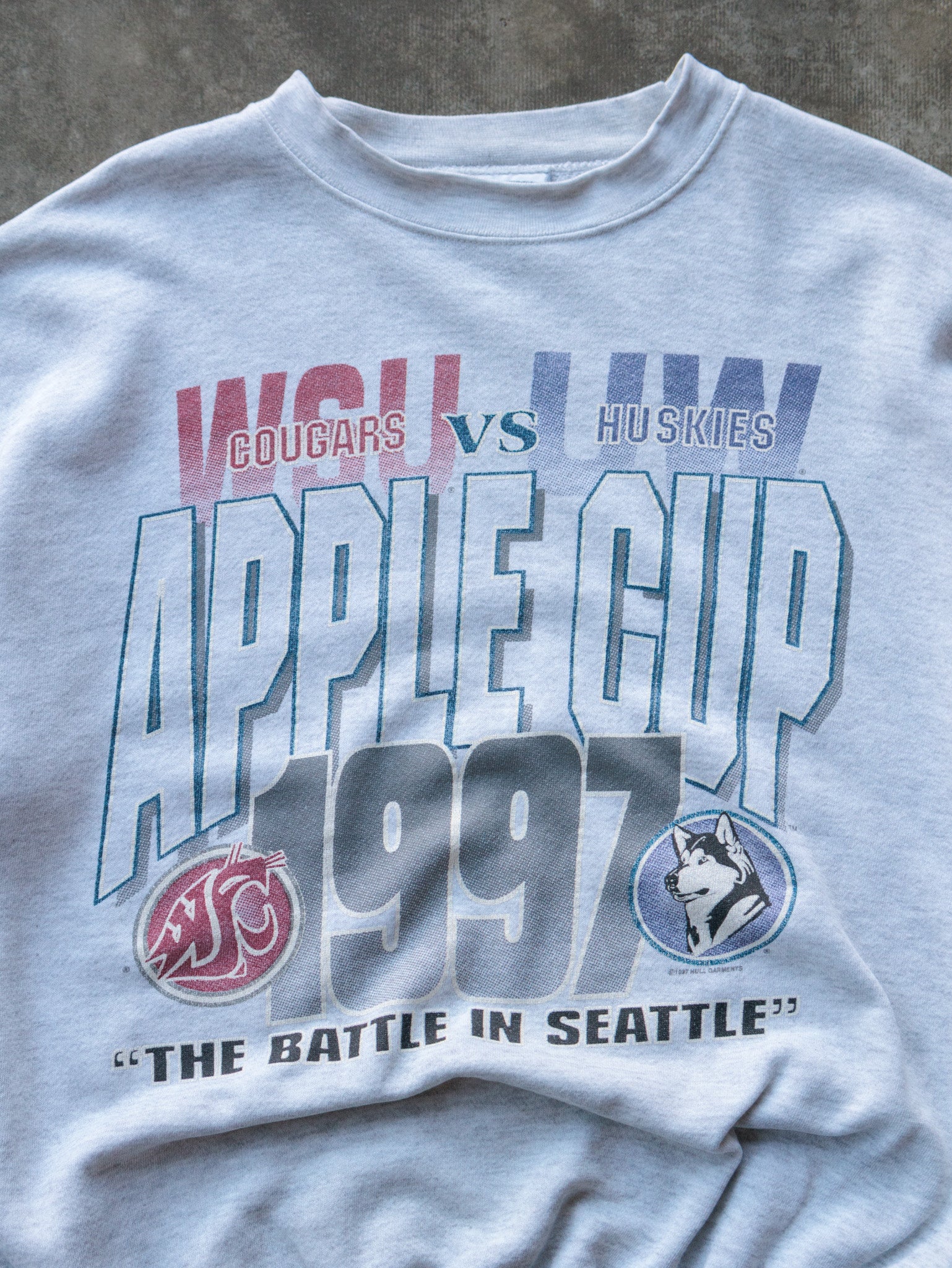 Vintage 1997 Grey WSU vs UW Apple Cup Sweatshirt (XL)