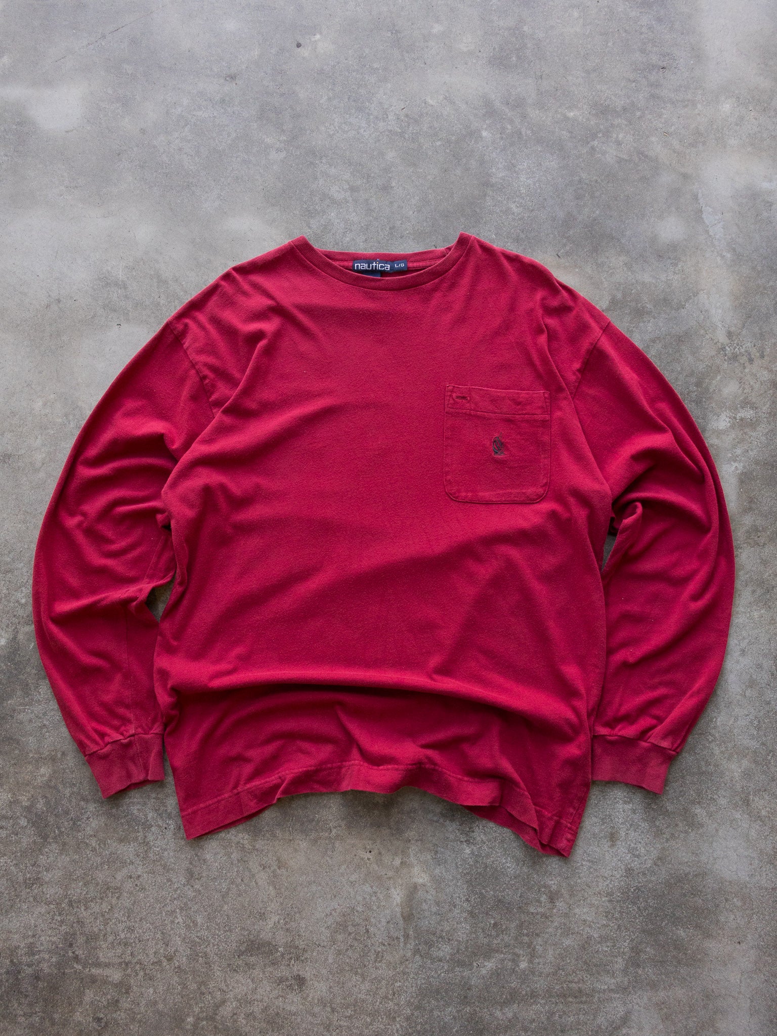 Vintage 00s Red Nautica Pocket Long Sleeve (L)