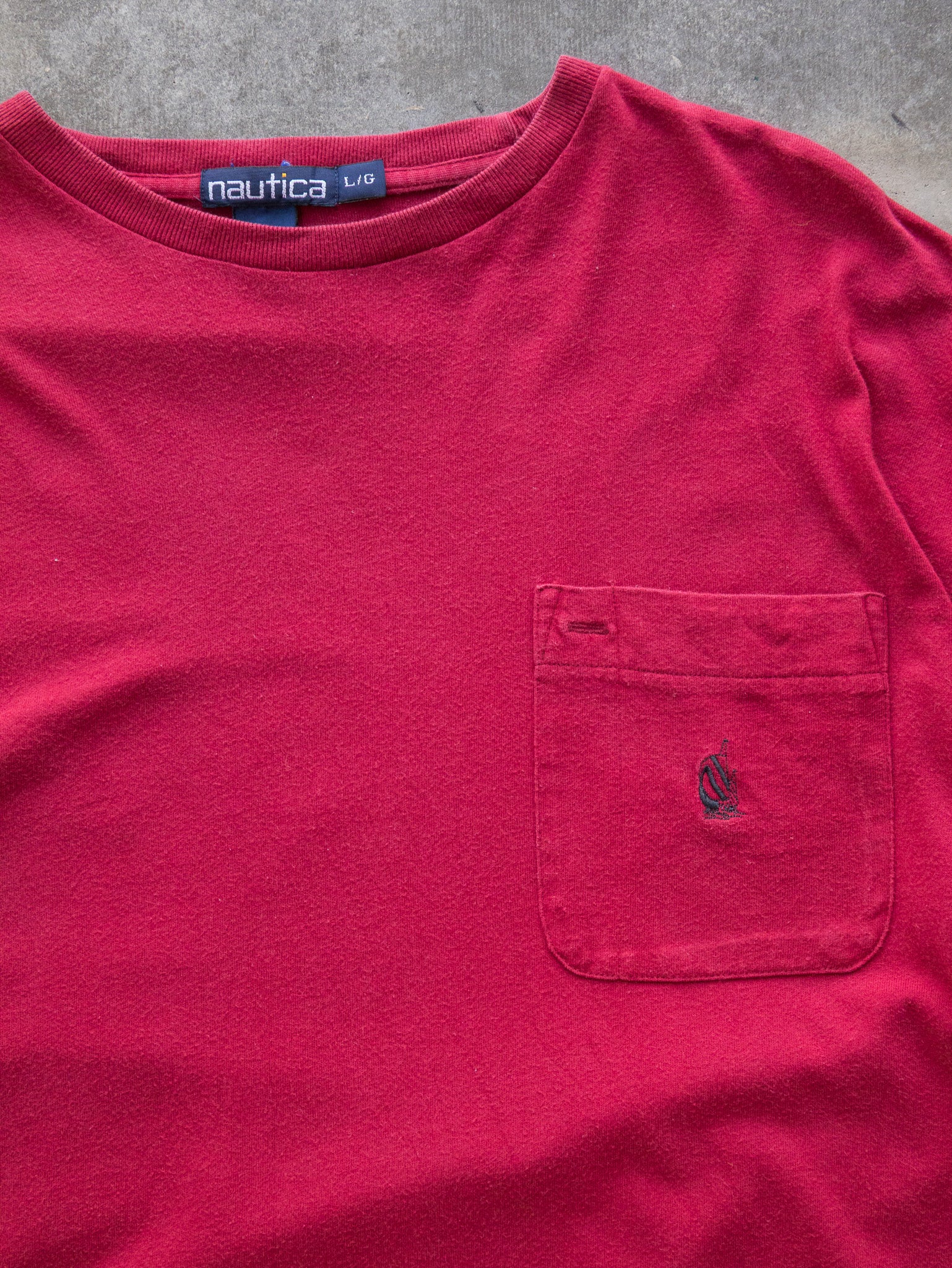 Vintage 00s Red Nautica Pocket Long Sleeve (L)