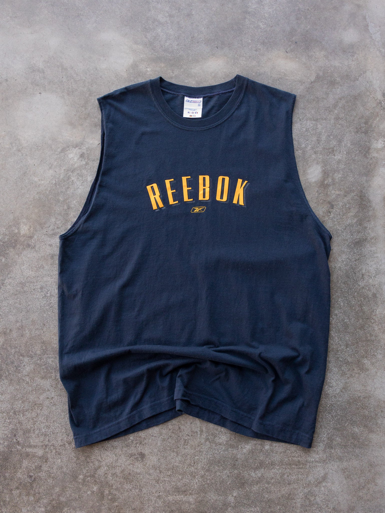 Vintage 00s Navy Reebok Spell Out Vest (XL)