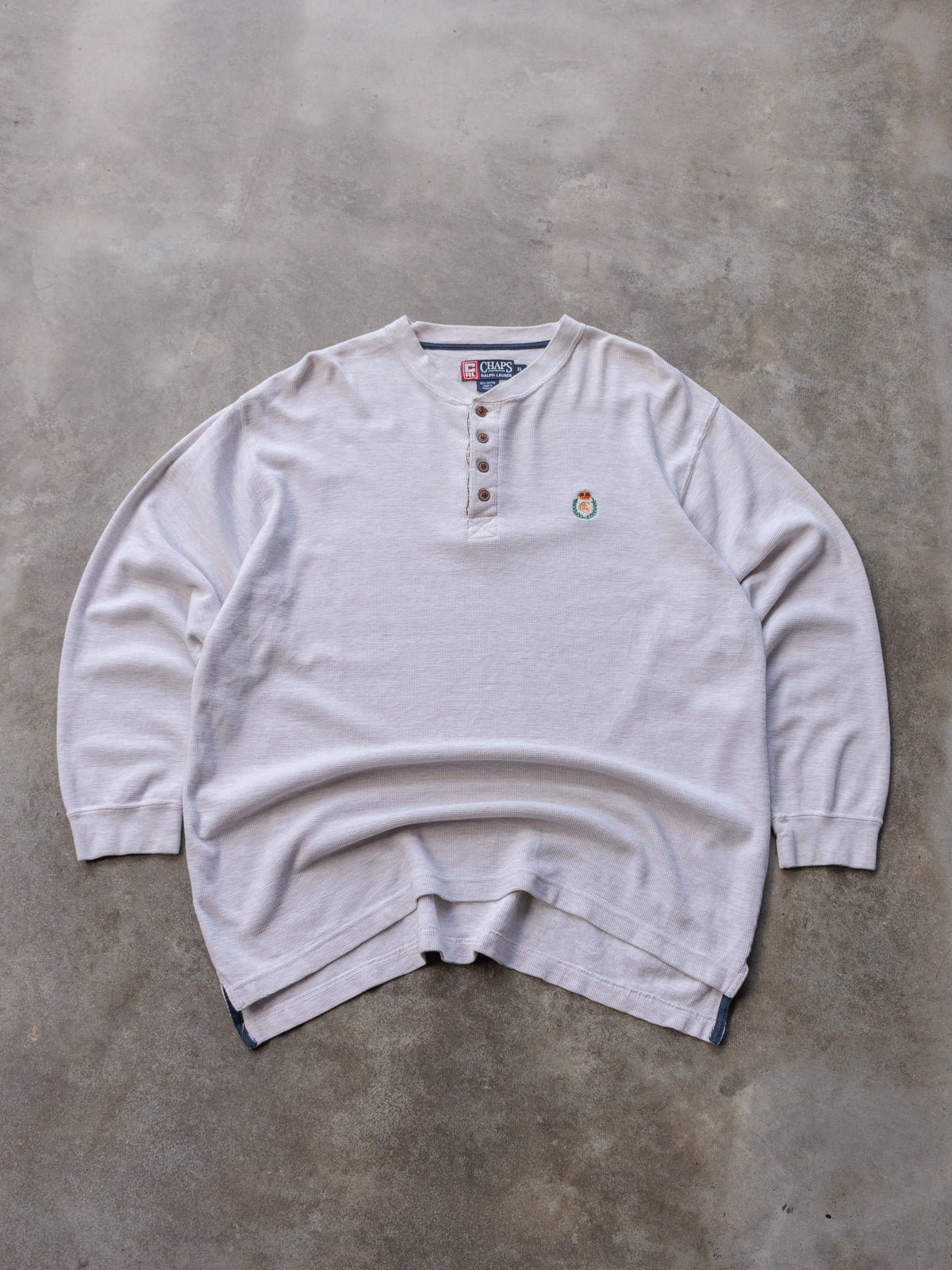Vintage 90s Beige Chaps Henley Long Sleeve Tee (XL)