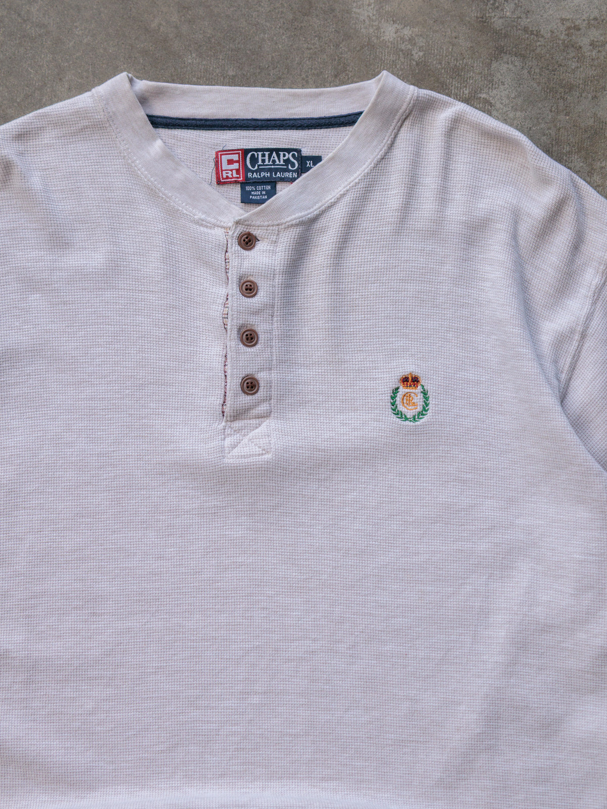 Vintage 90s Beige Chaps Henley Long Sleeve Tee (XL)