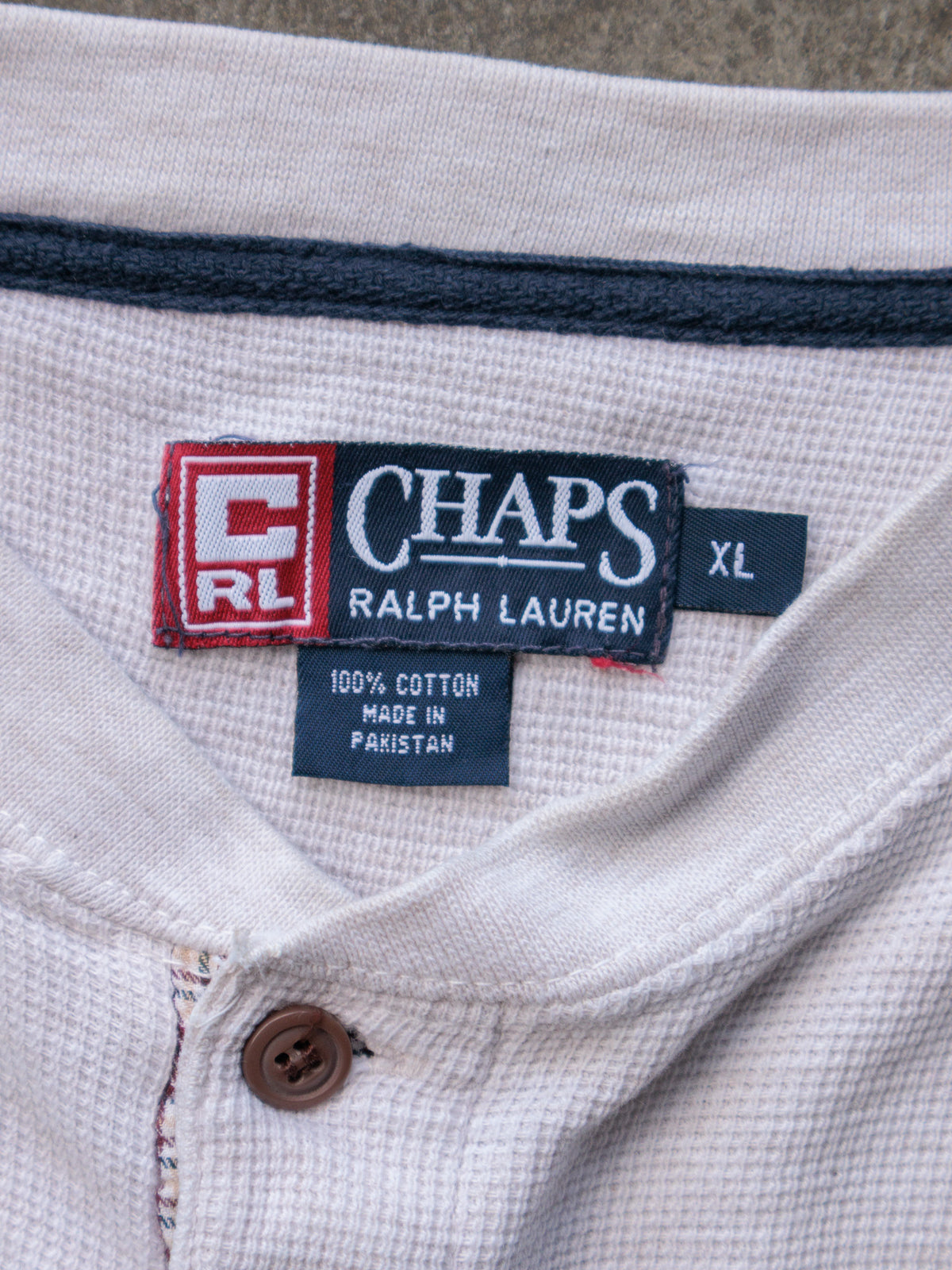 Vintage 90s Beige Chaps Henley Long Sleeve Tee (XL)