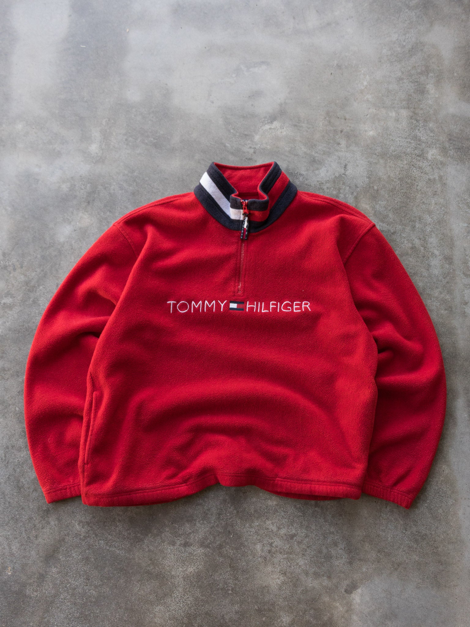 Vintage 90s Tommy Hilfiger Quarter Zip Fleece Sweatshirt (XL)