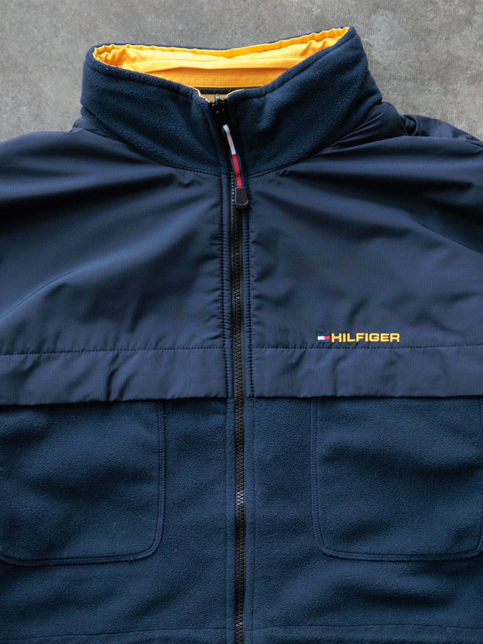 Vintage Navy & Yellow Tommy Hilfiger Reversible Fleece Jacket (XL)