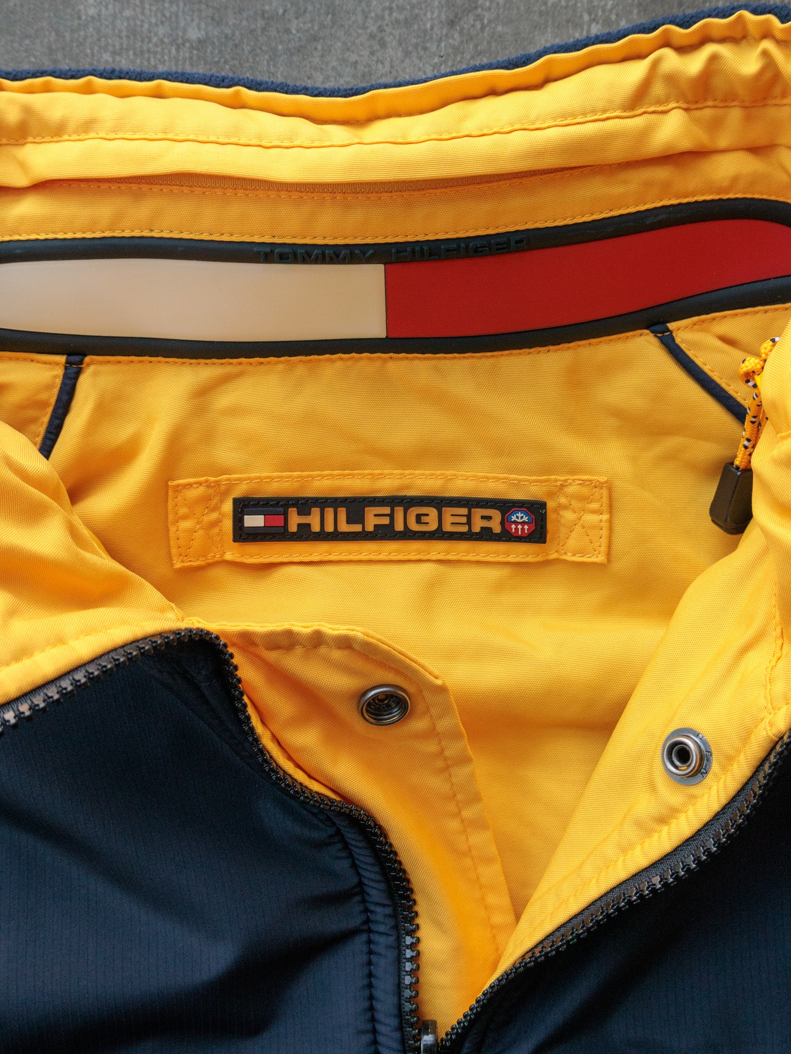 Vintage Navy & Yellow Tommy Hilfiger Reversible Fleece Jacket (XL)