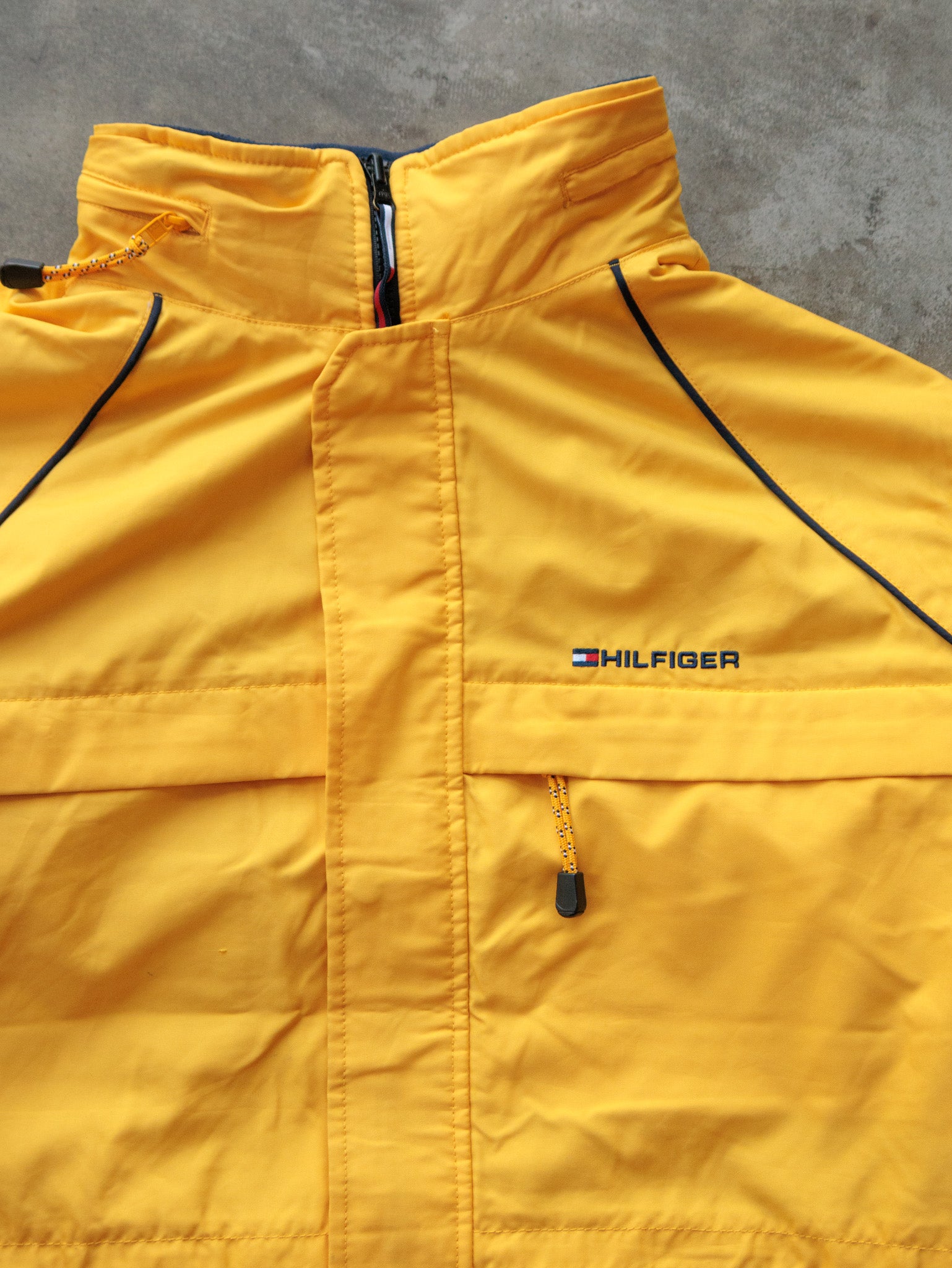 Vintage Navy & Yellow Tommy Hilfiger Reversible Fleece Jacket (XL)