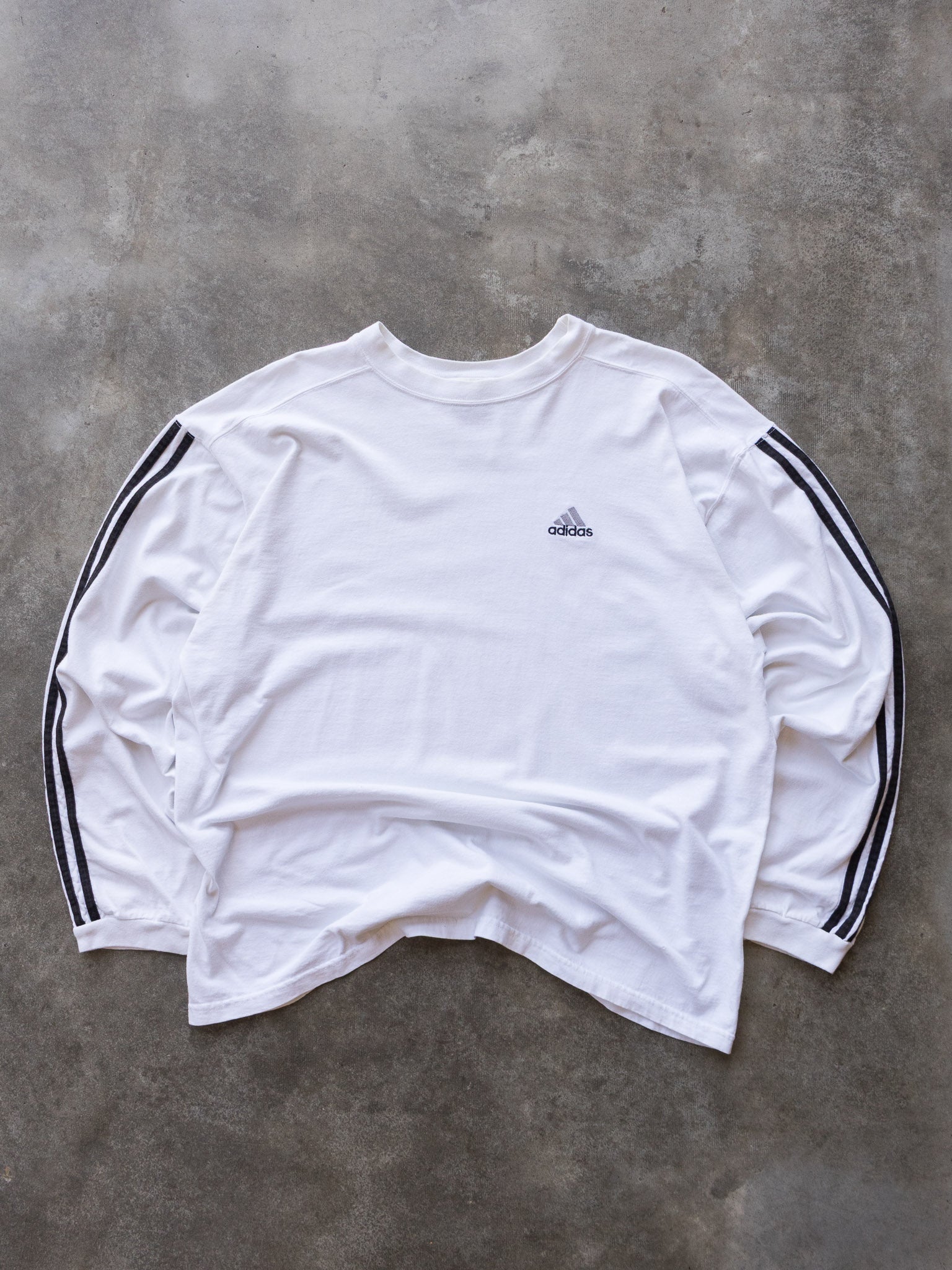 Vintage 90s White Adidas 3 Stripe Long Sleeve (L)
