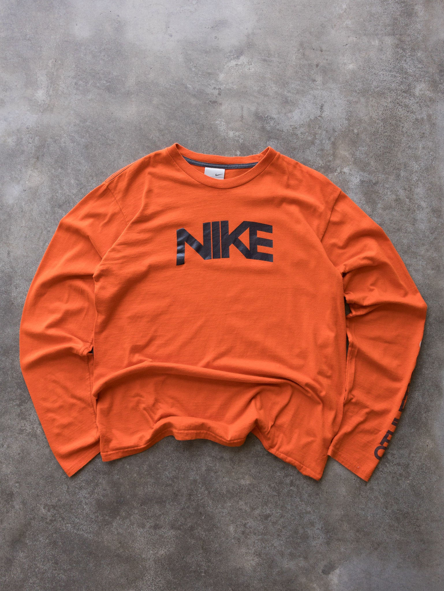 Vintage 00s Orange Nike Spell Out Long Sleeve (L)