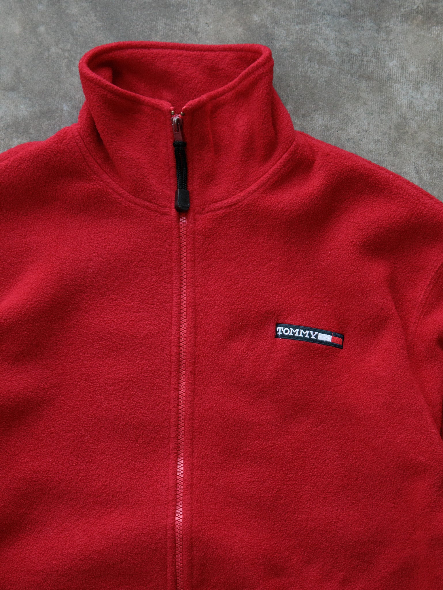 Vintage 90s Red Tommy Hilfiger Full Zip Fleece Jacket (XL)
