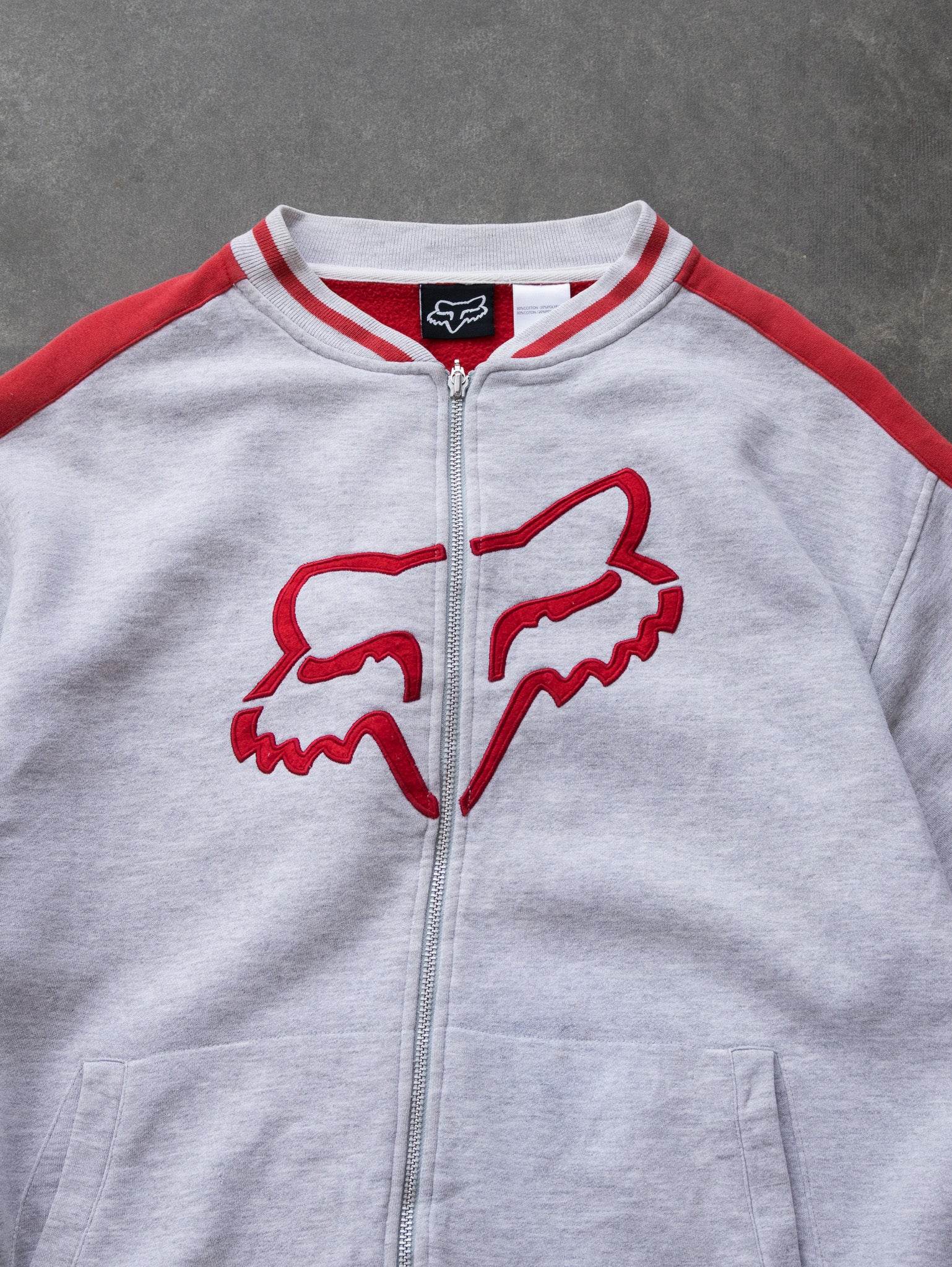 Vintage Grey and Red Fox Racing Zip Sweatshirt (M)