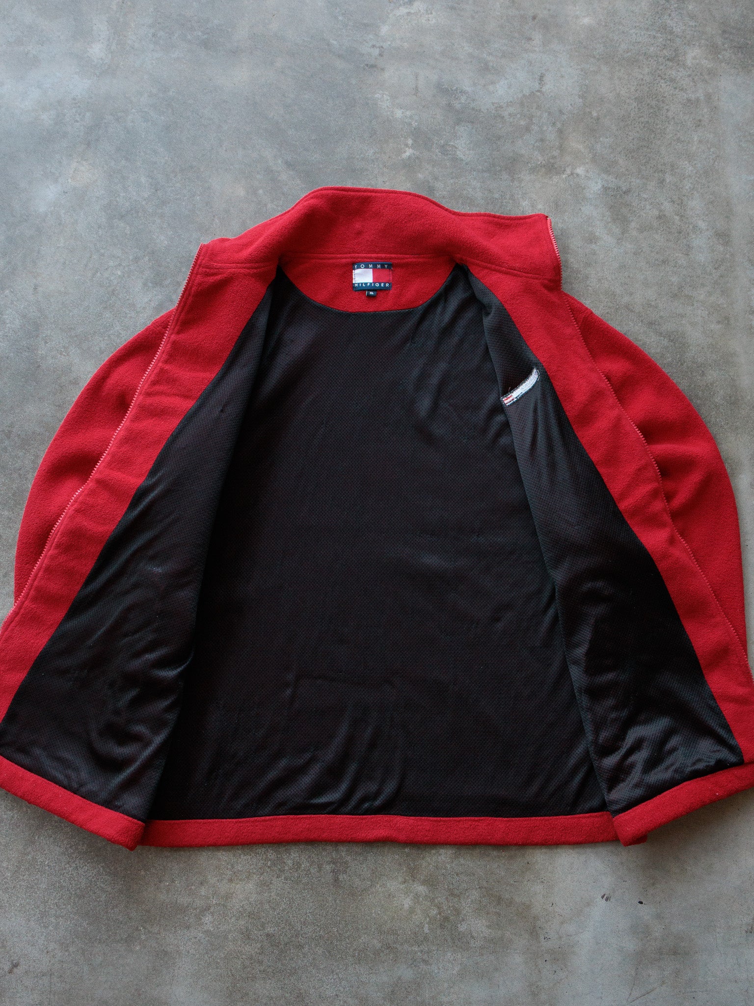 Vintage 90s Red Tommy Hilfiger Full Zip Fleece Jacket (XL)