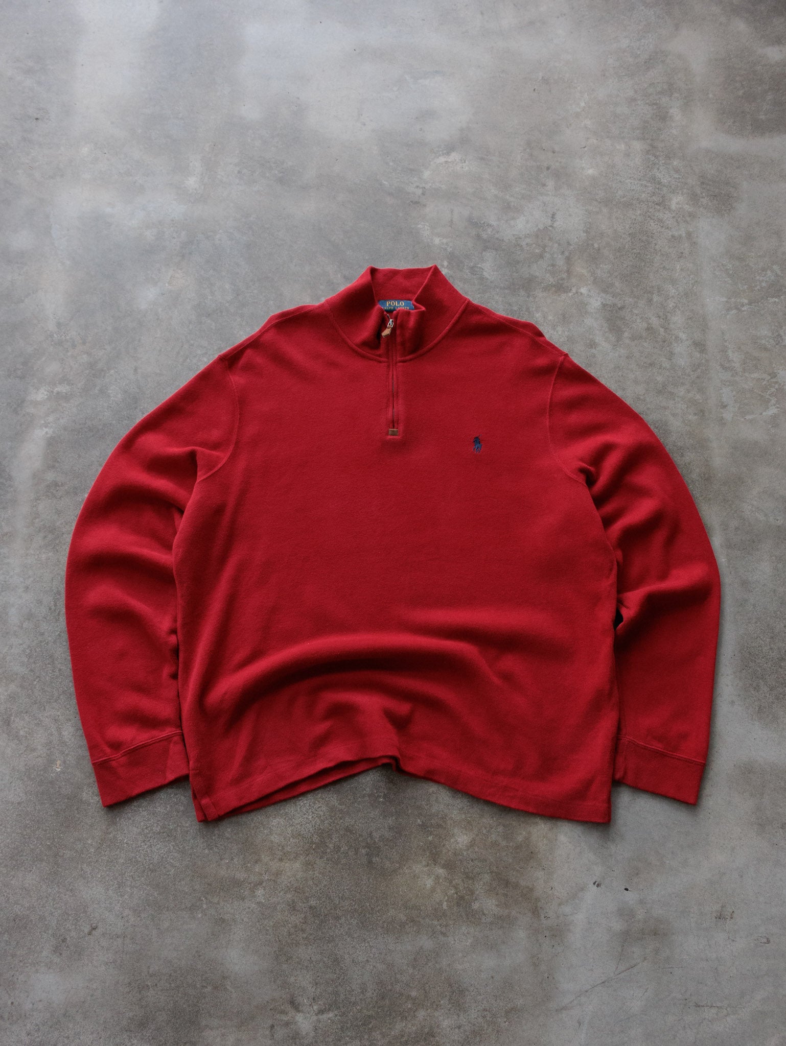 Vintage Red Polo Ralph Lauren Knit Quarter Zip (XL)