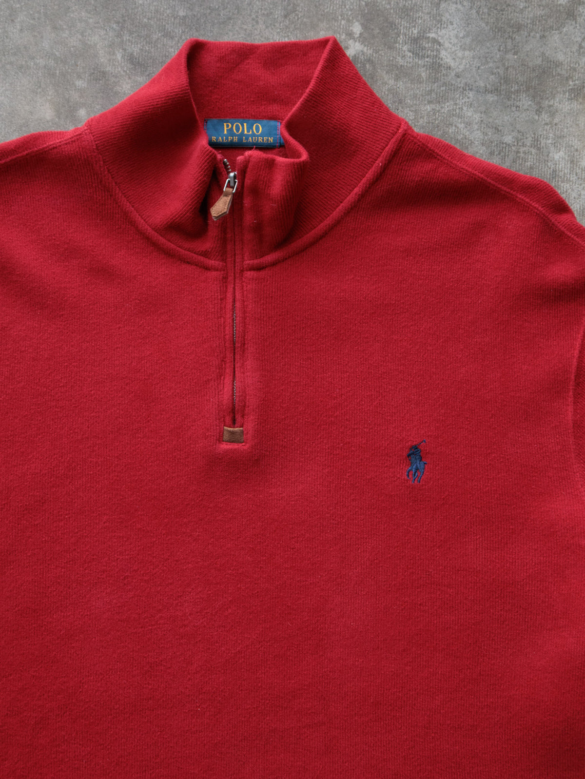 Vintage Red Polo Ralph Lauren Knit Quarter Zip (XL)