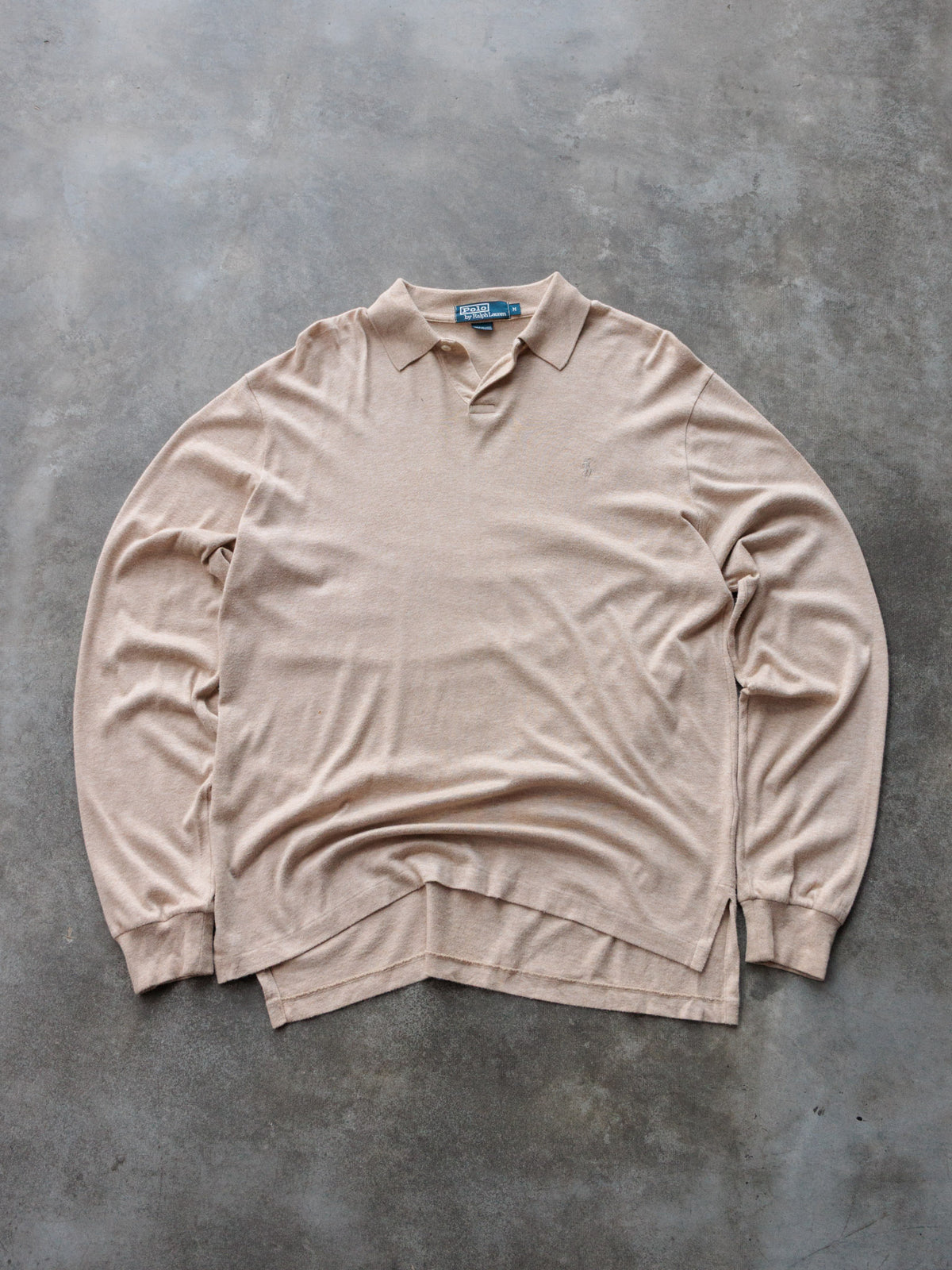 Vintage Beige Polo Ralph Lauren Long Sleeve Polo Shirt (M)