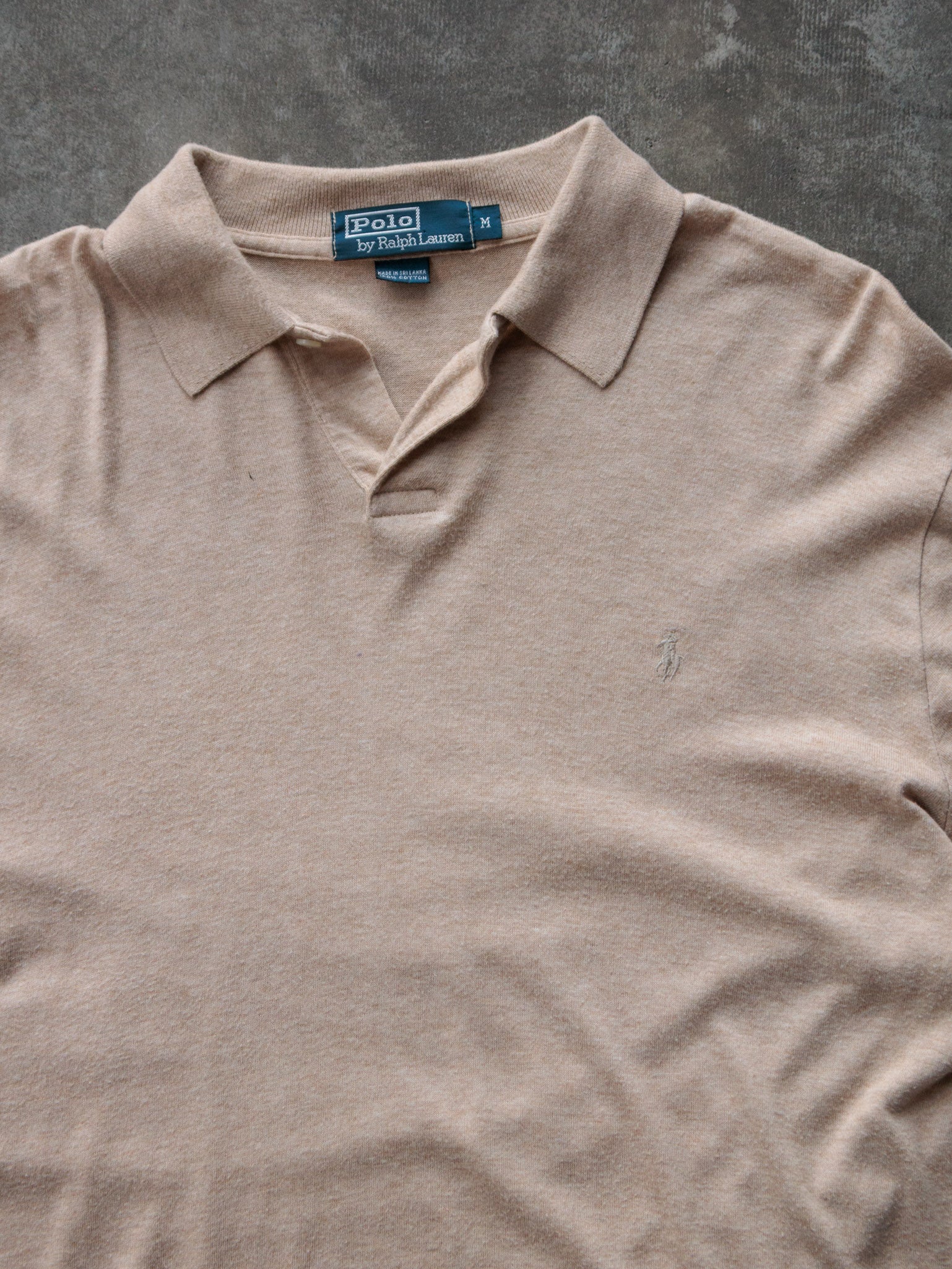 Vintage Beige Polo Ralph Lauren Long Sleeve Polo Shirt (M)