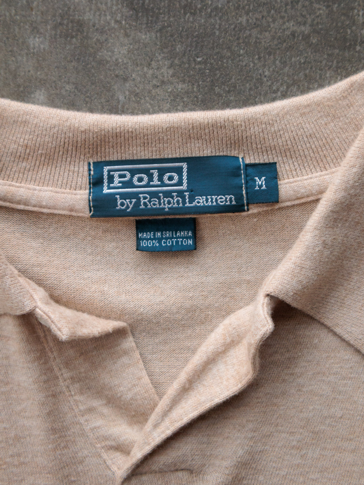 Vintage Beige Polo Ralph Lauren Long Sleeve Polo Shirt (M)