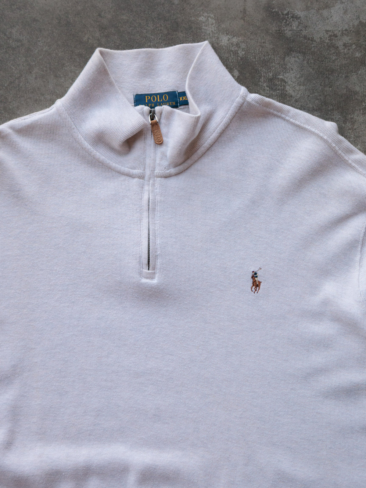 Vintage 00s White Polo Ralph Lauren Knit Quarter Zip (2XL)