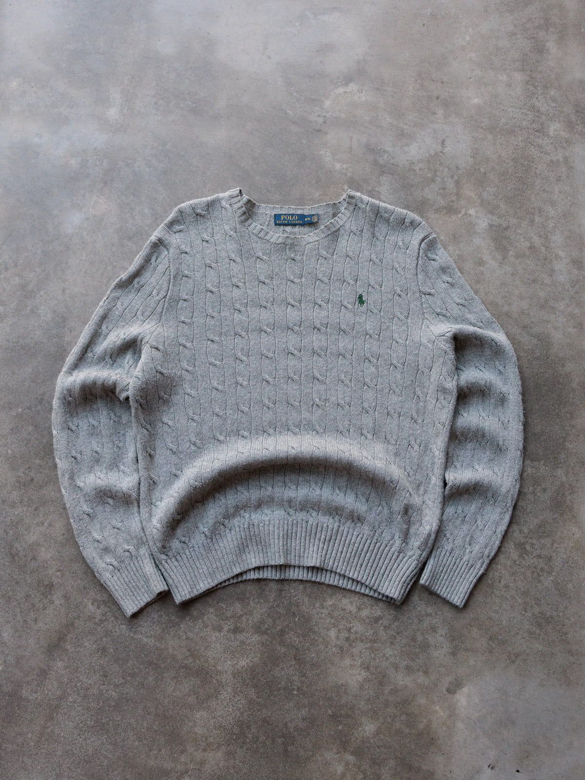 Vintage Grey Polo Ralph Lauren Cable Knit Sweater (M)