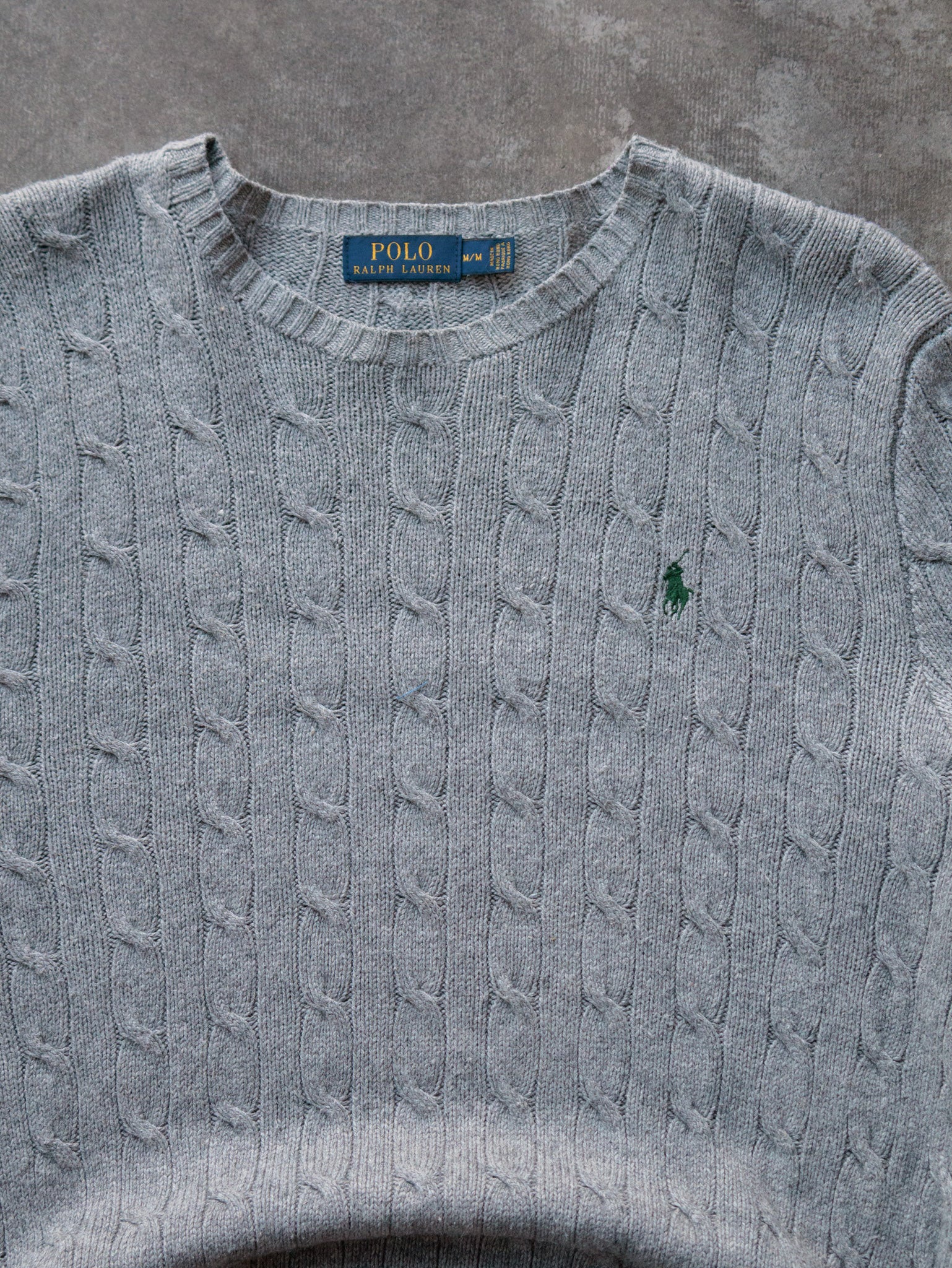 Vintage Grey Polo Ralph Lauren Cable Knit Sweater (M)
