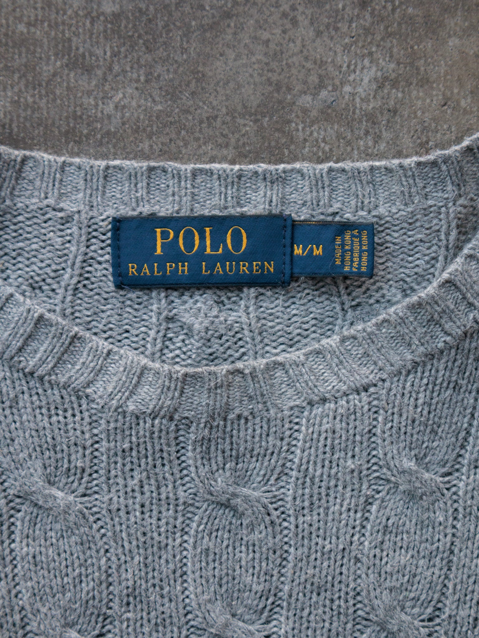 Vintage Grey Polo Ralph Lauren Cable Knit Sweater (M)
