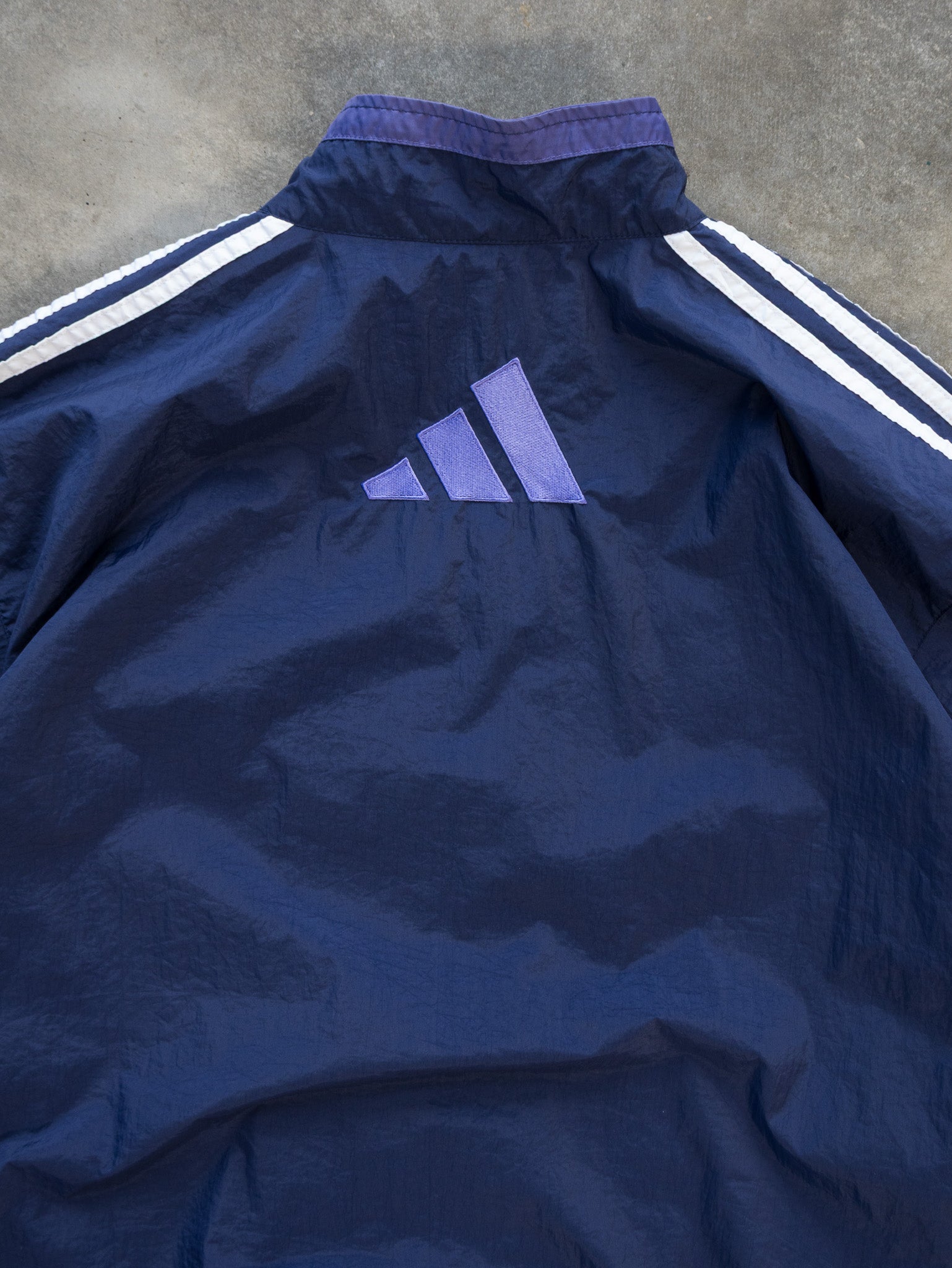 Vintage Navy Adidas 3-Stripe Windbreaker (XL)