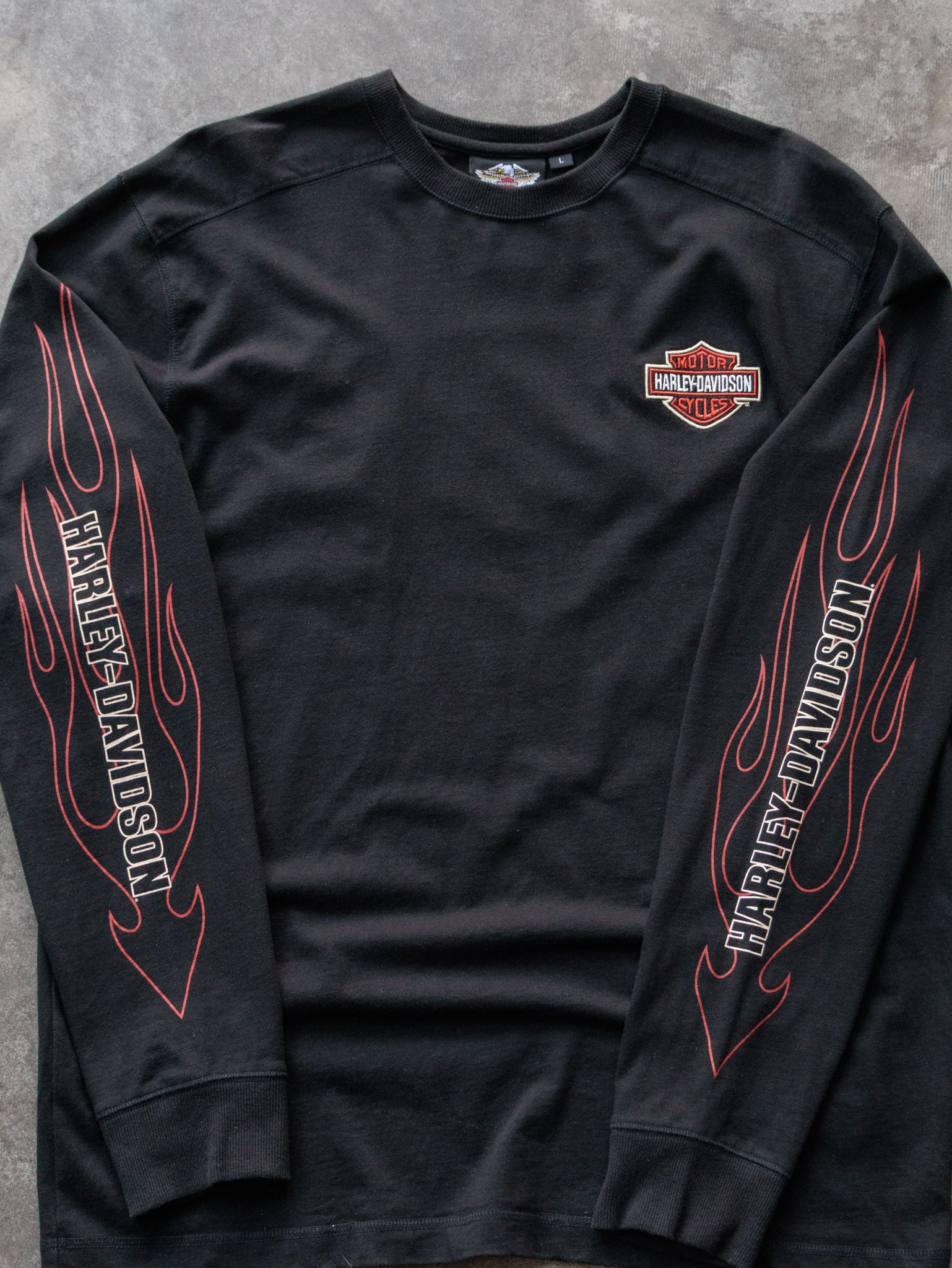 Vintage Black Harley-Davidson Flame Long Sleeve Tee (L)