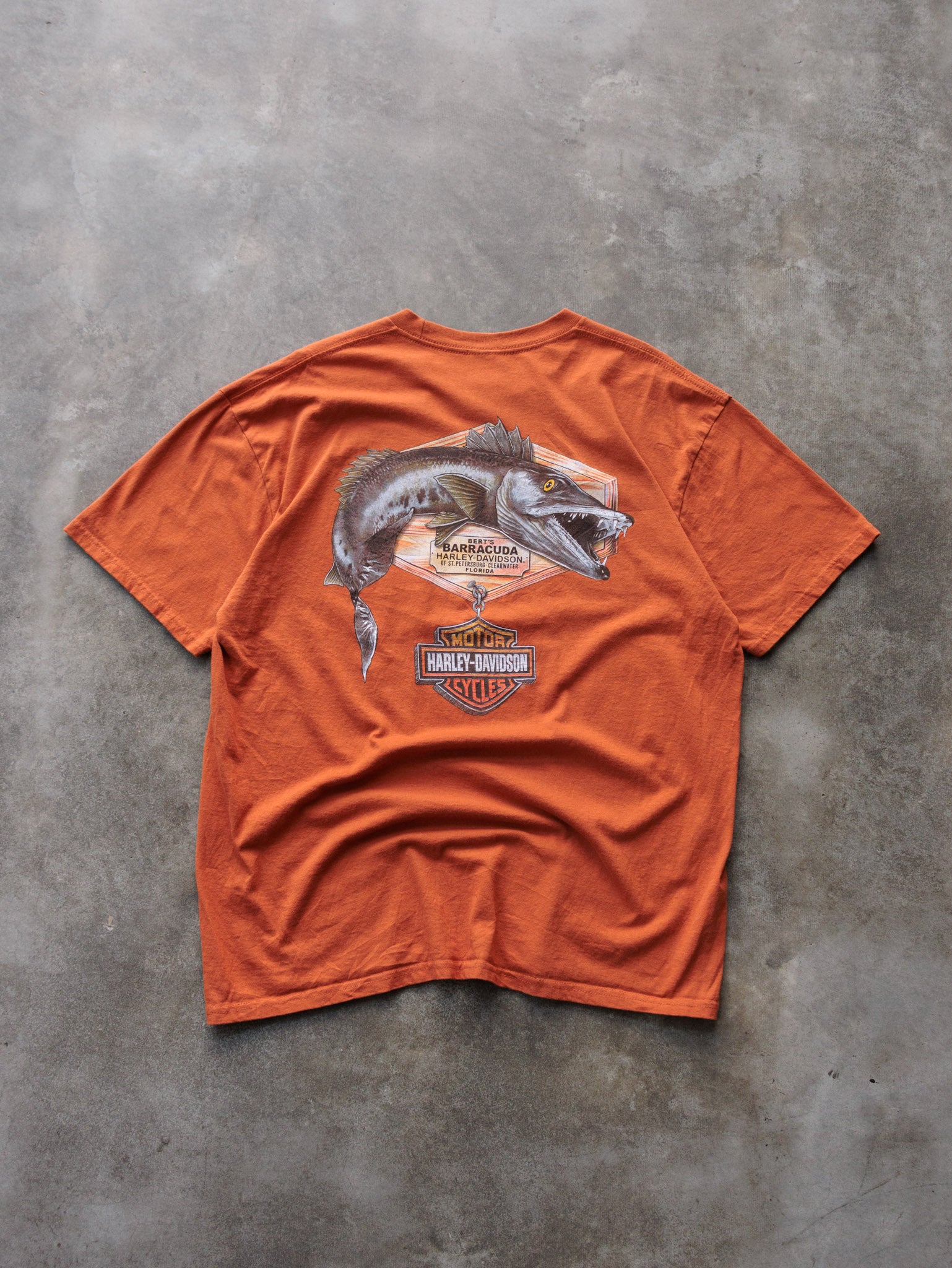 Vintage 00s Orange Harley-Davidson St. Petersburg Florida Barracuda Tee (XL)