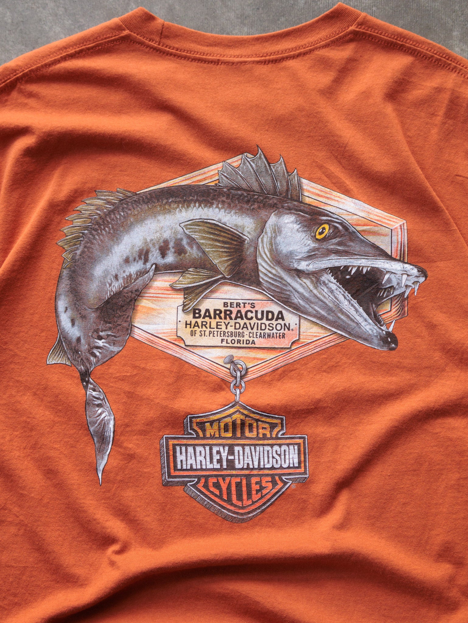 Vintage 00s Orange Harley-Davidson St. Petersburg Florida Barracuda Tee (XL)