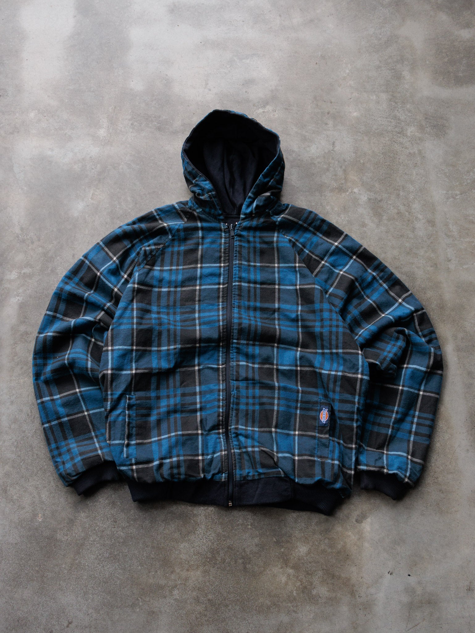 Vintage Navy & Blue Plaid Dickies Reversible Flannel Jacket (XL)