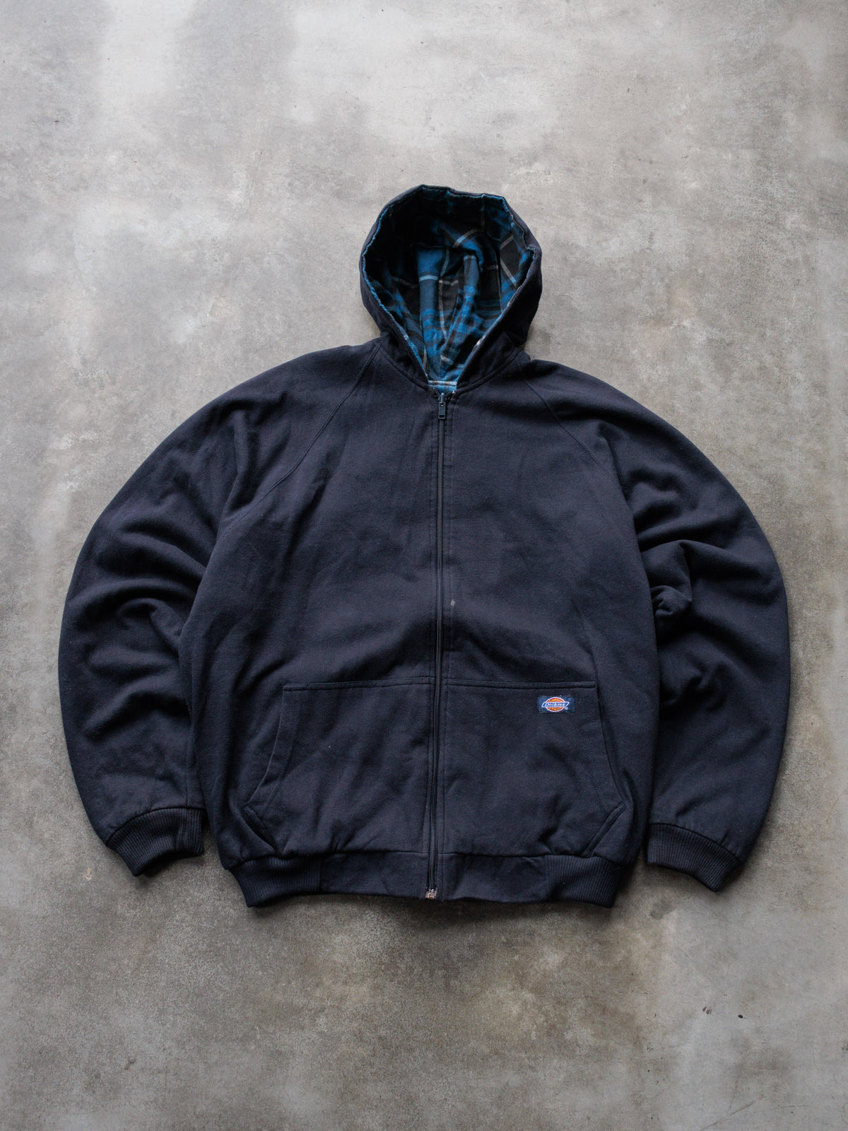 Vintage Navy & Blue Plaid Dickies Reversible Flannel Jacket (XL)