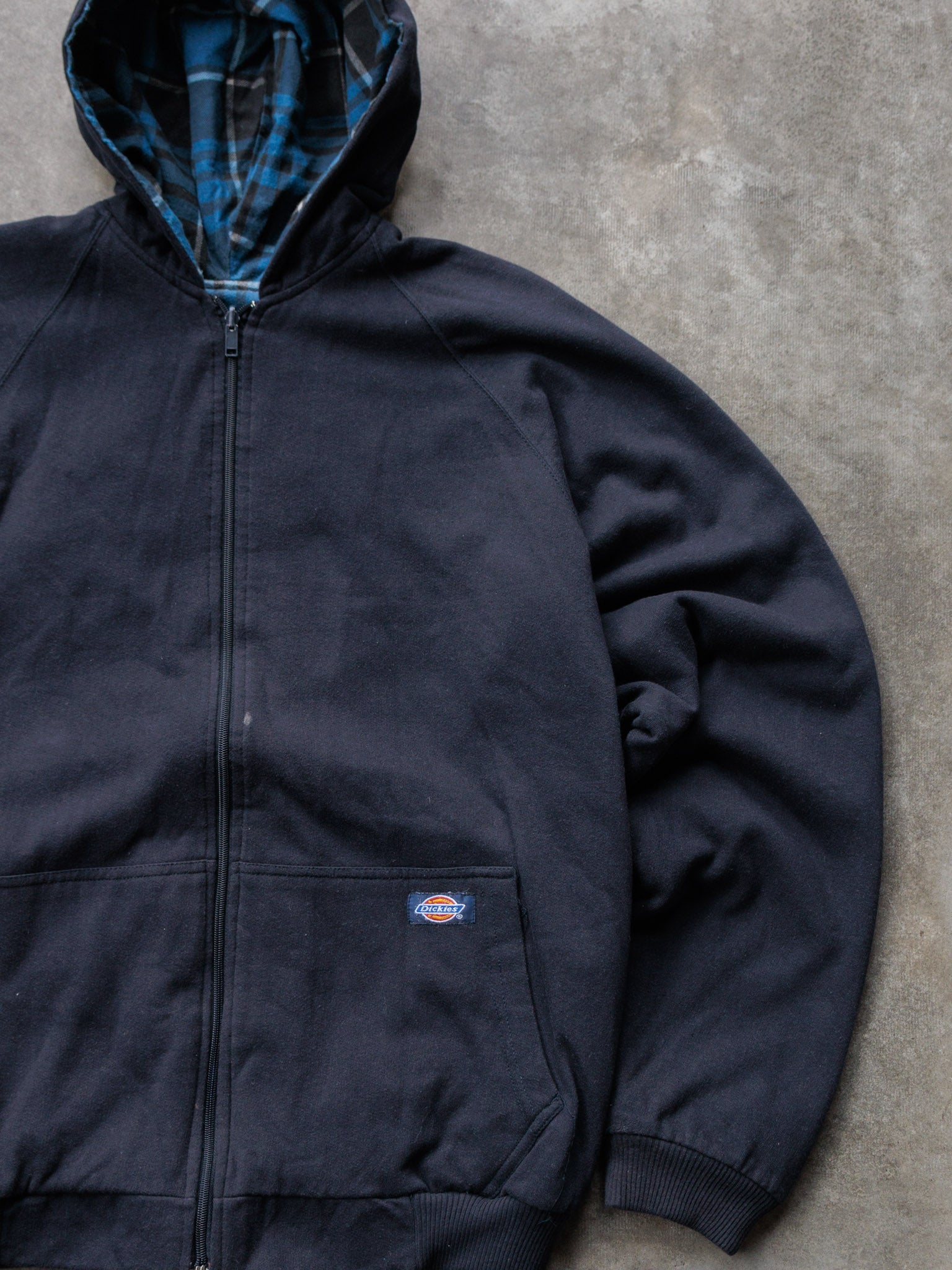 Vintage Navy & Blue Plaid Dickies Reversible Flannel Jacket (XL)