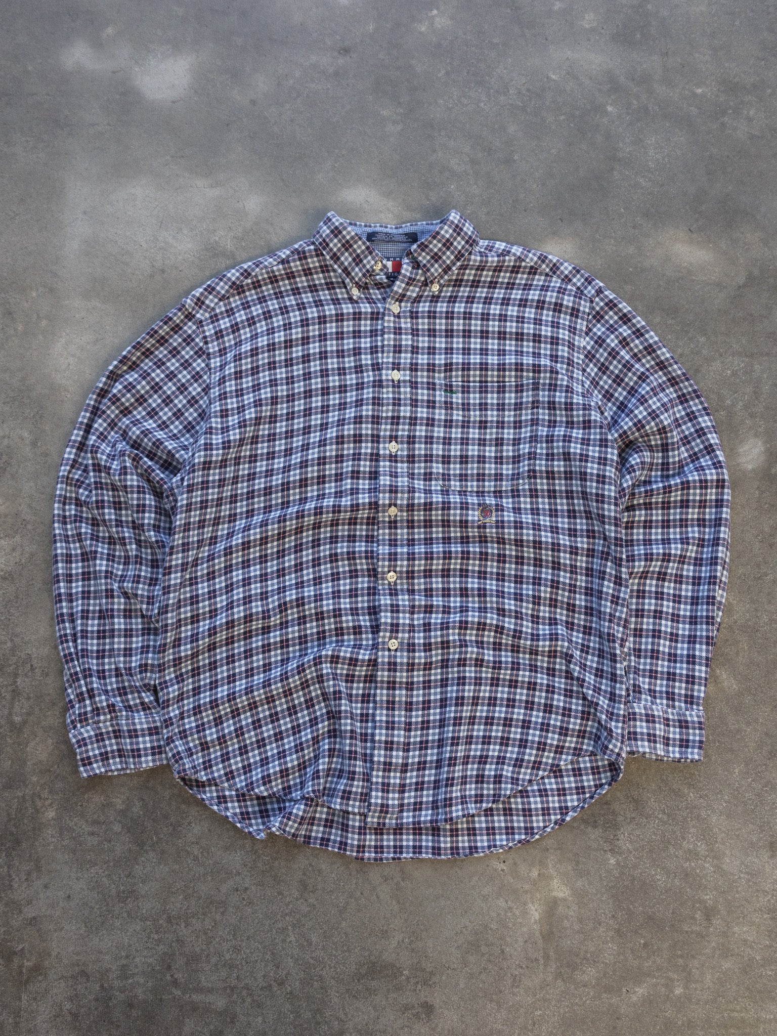 Vintage Navy Red Plaid Tommy Hilfiger Flannel Shirt (M)