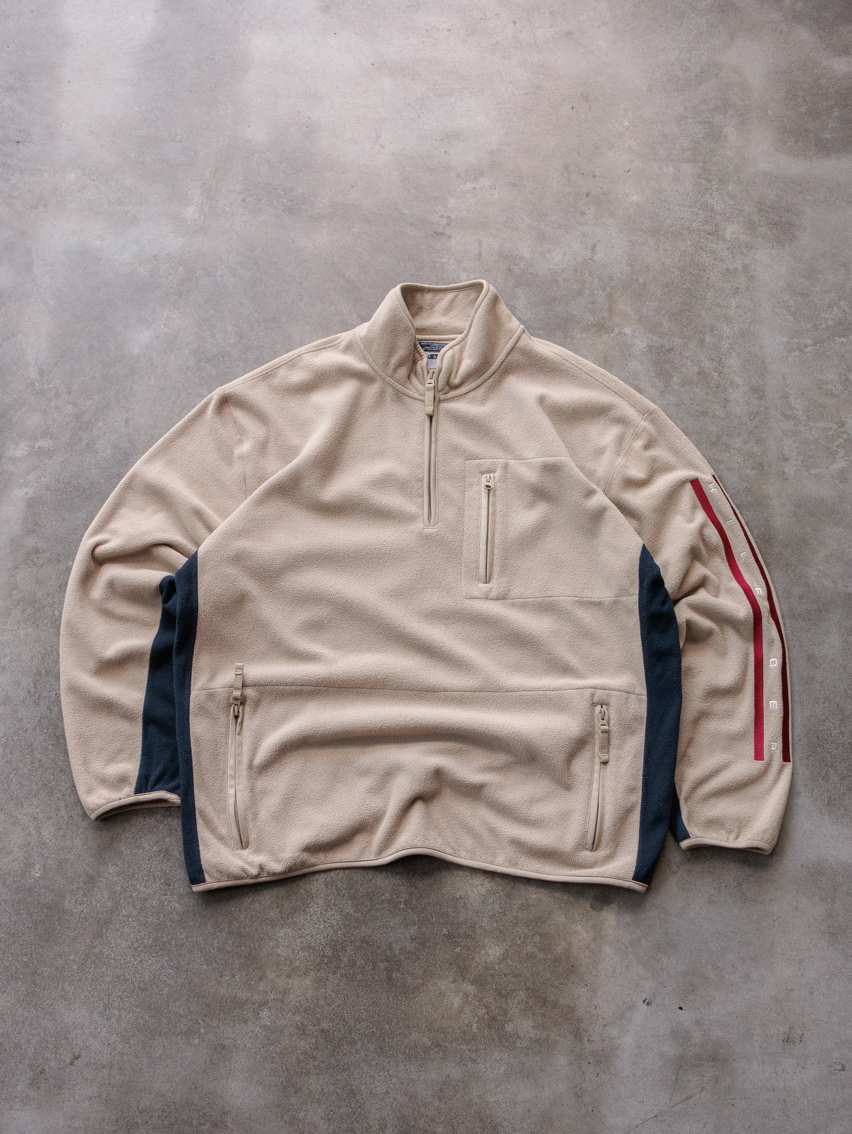 Vintage 90s Beige Tommy Hilfiger Fleece Quarter Zip (XL)