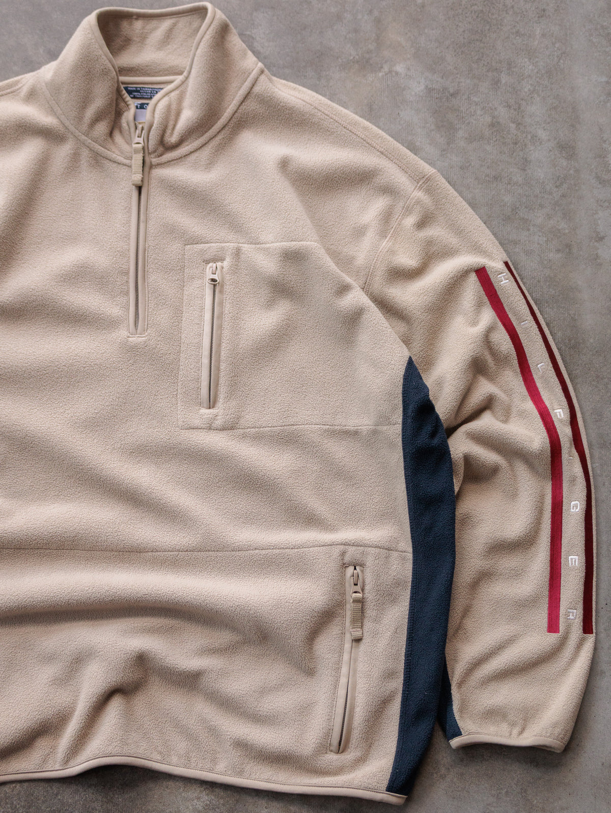 Vintage 90s Beige Tommy Hilfiger Fleece Quarter Zip (XL)