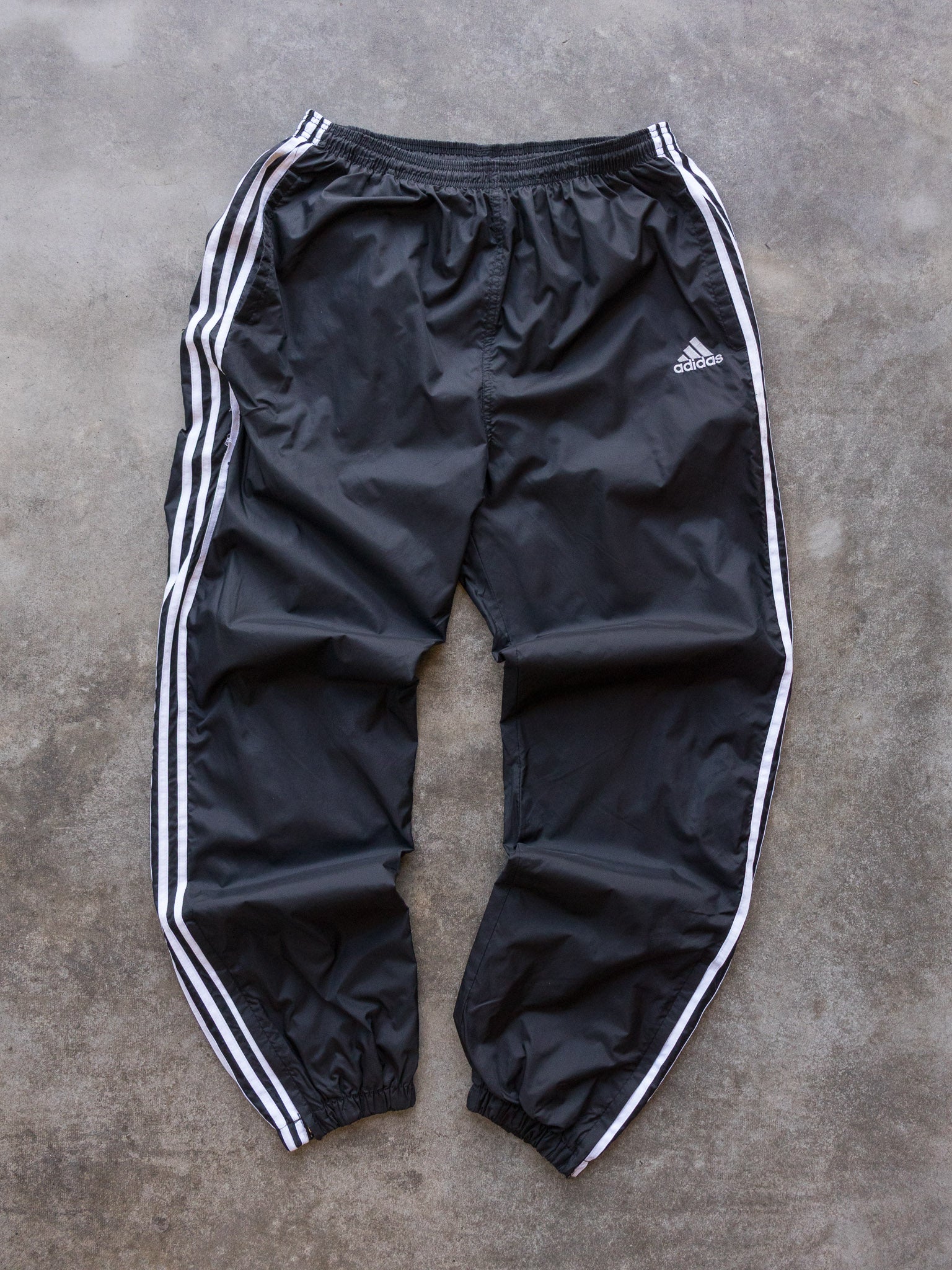 Vintage 90s Black Adidas Three Stripe Track Pants (L)