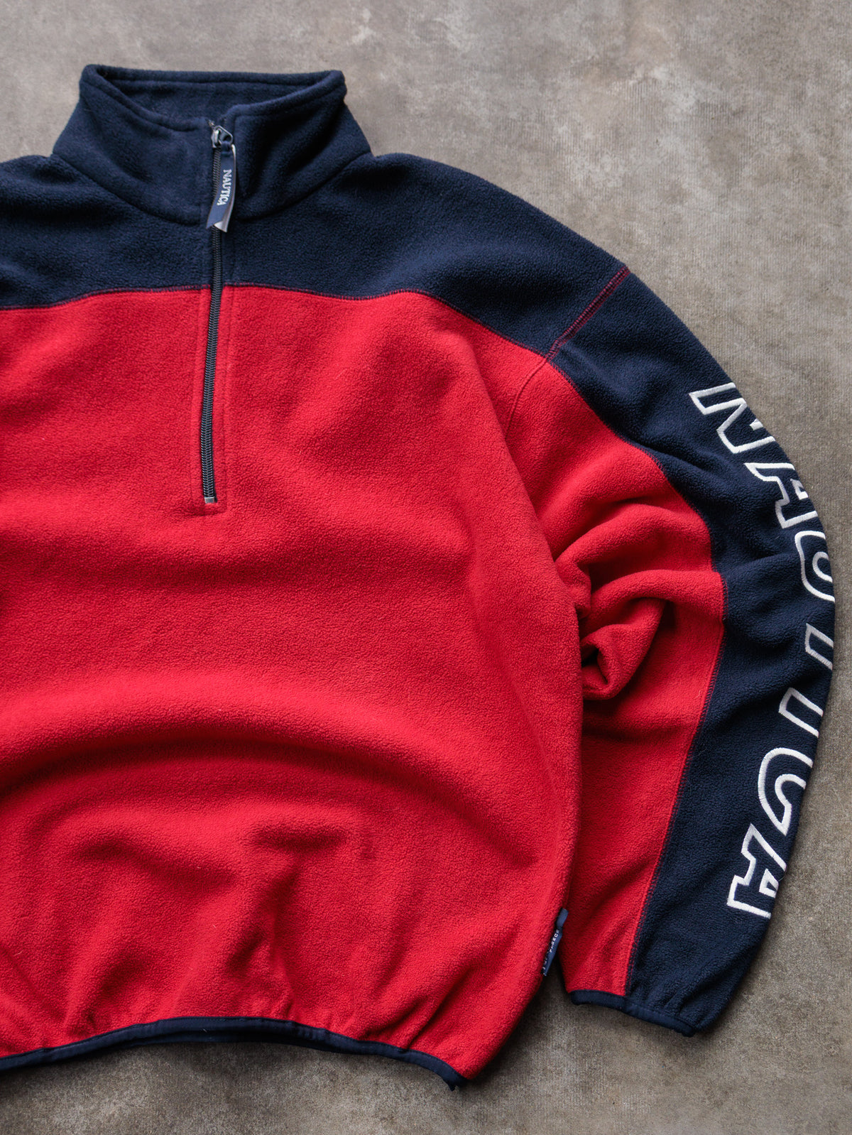 Vintage 90s Red Nautica Colourblock Fleece Quarter Zip (M)
