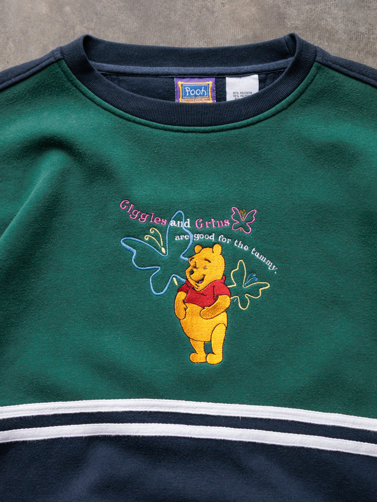 Vintage 90s Navy Disney Winnie the Pooh Colourblock Sweatshirt (XL)