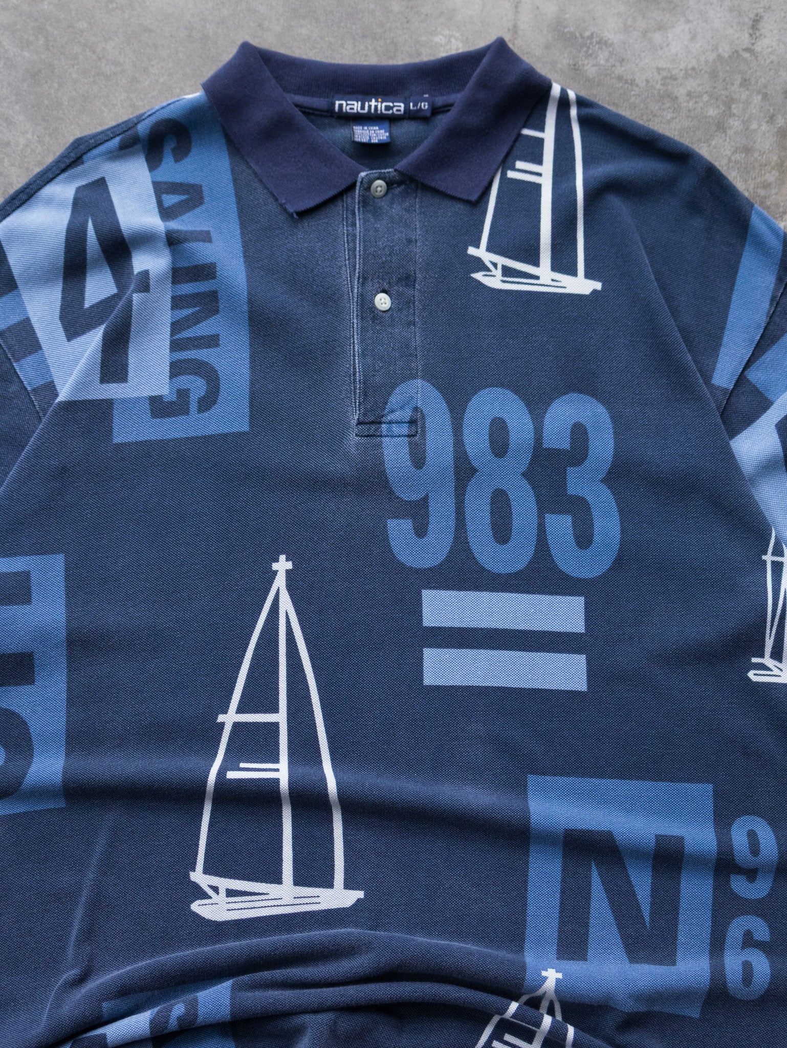 Vintage 90s Navy Nautica All Over Print Polo Shirt (L)